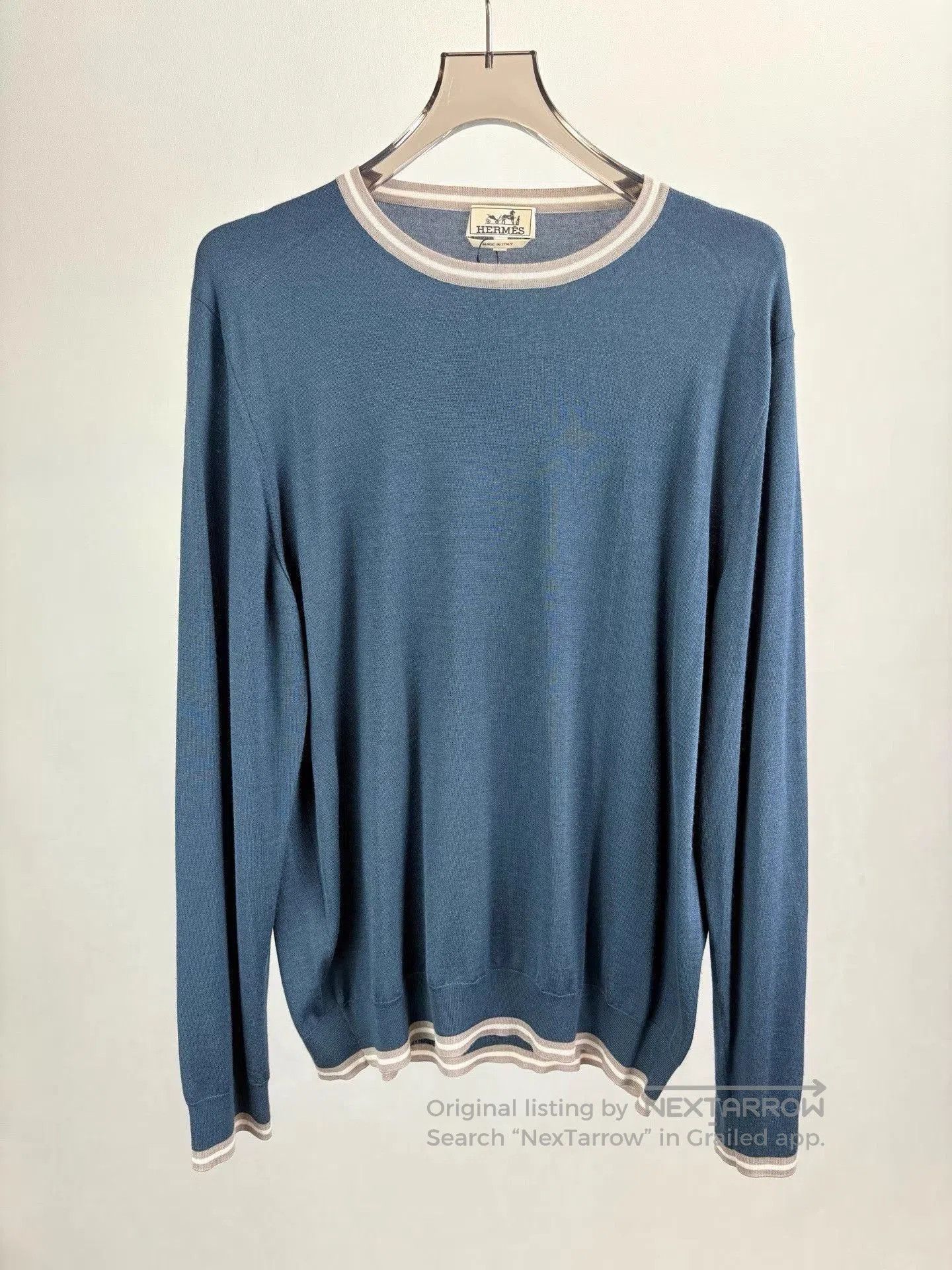 Hermes Blue Crew Neck Long Sleeve Knit Sweater. Size US XXL / EU 58 / 5 - 1 Thumbnail