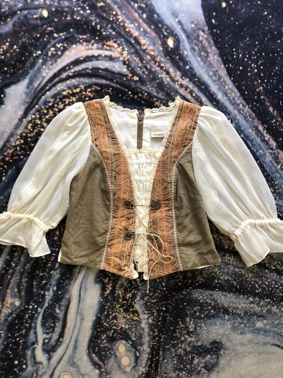 Vintage linen folk top dirndl corset
