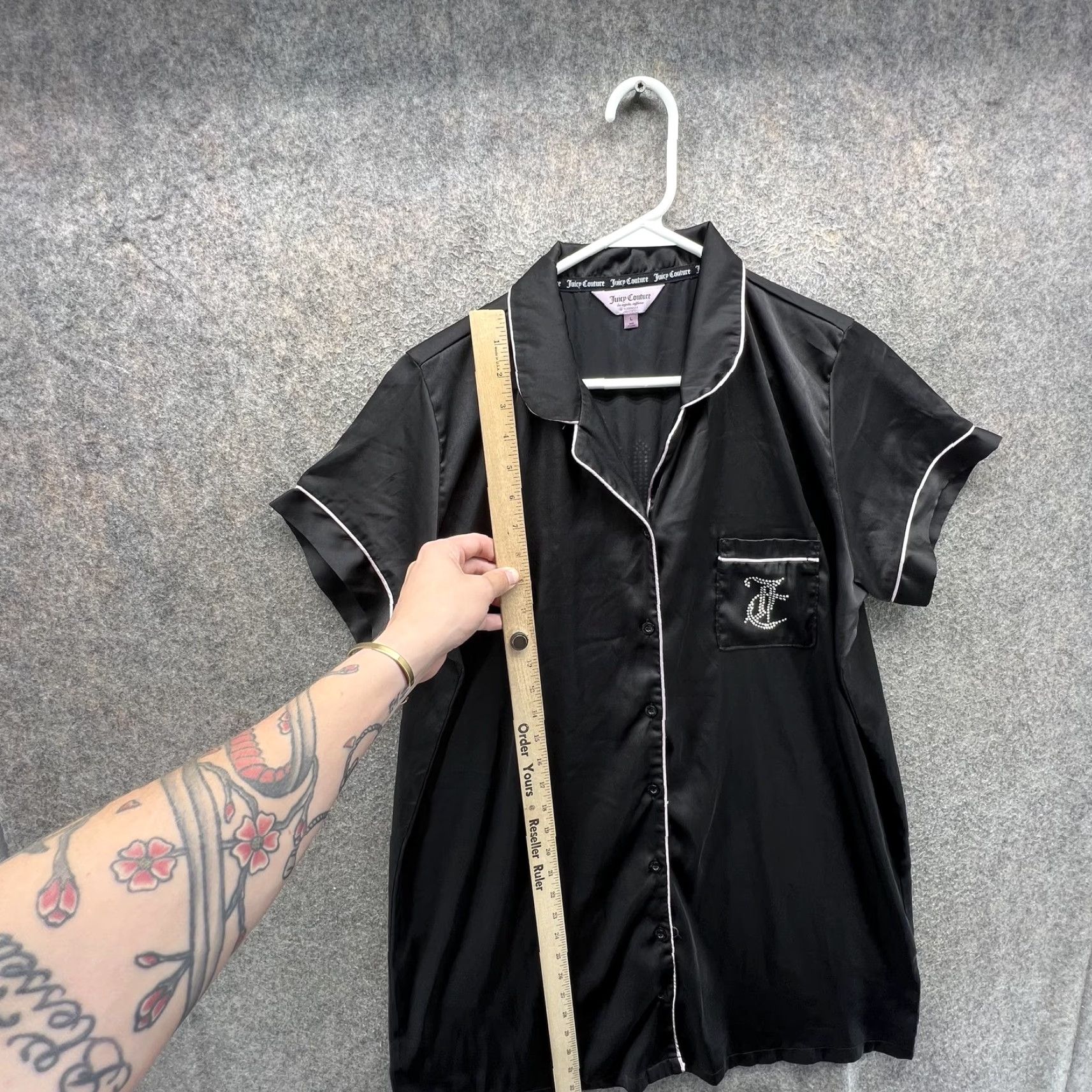 Juicy Couture Juicy Couture Sleep Shirt Womens Large Black Satin Nightgown Rhinestone Logo Shirt Size L / US 10 / IT 46 - 4 Thumbnail