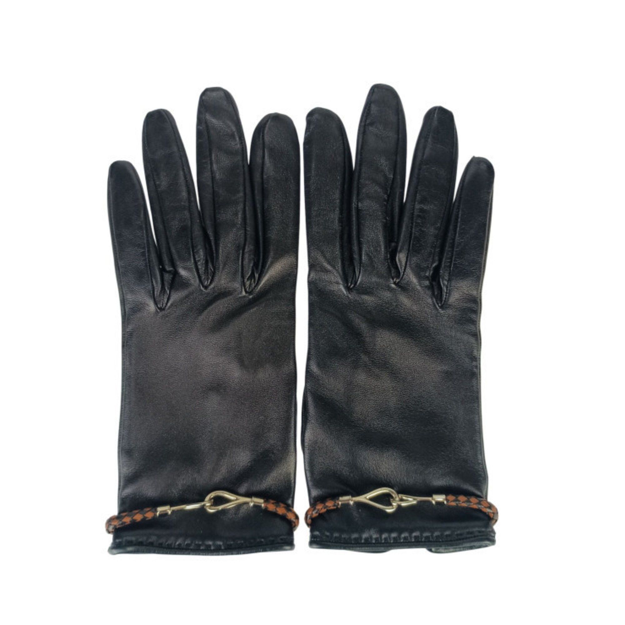 Hermes HERMES Jumbo Black Leather Gloves for Women Size ONE SIZE - 1 Thumbnail