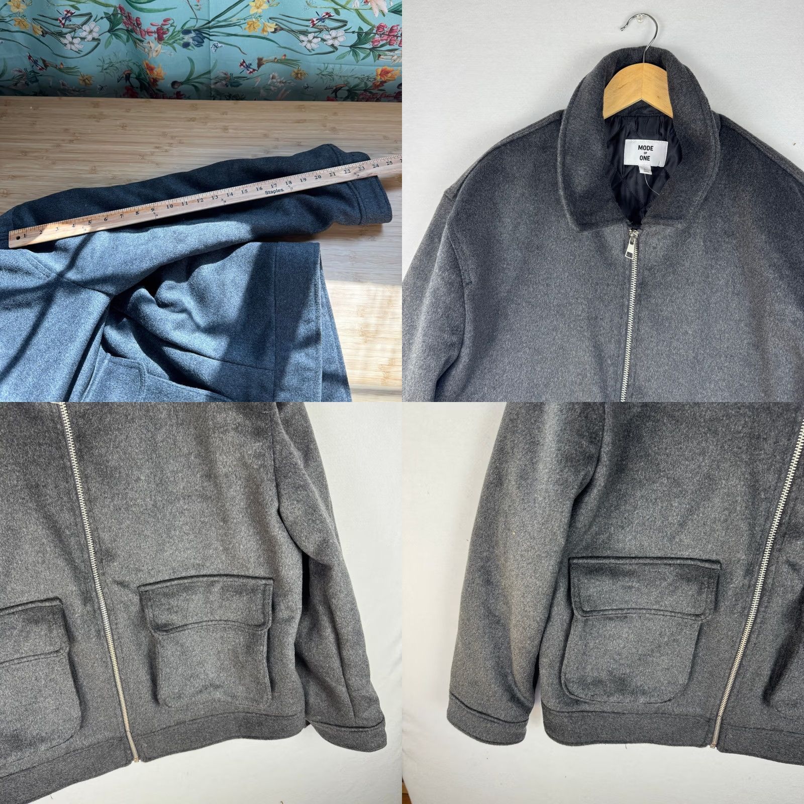 Vintage Mode of One Heather Onyx Utility Pocket Jacket Full Zip Wool Blend Mens Large Size US L / EU 52-54 / 3 - 8 Thumbnail