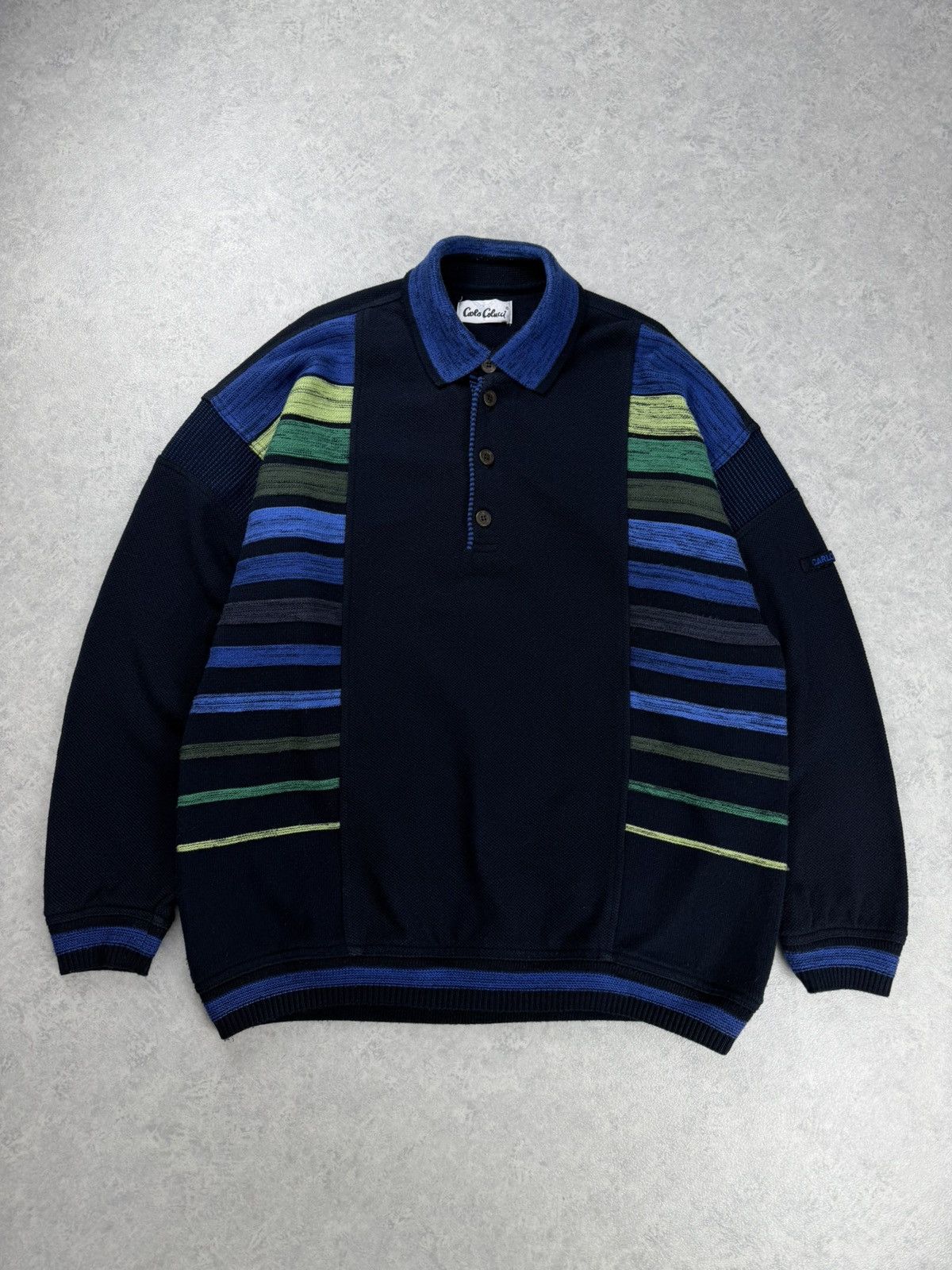 Vintage Carlo Colucci Knit Polo Sweater Multicolor Size M