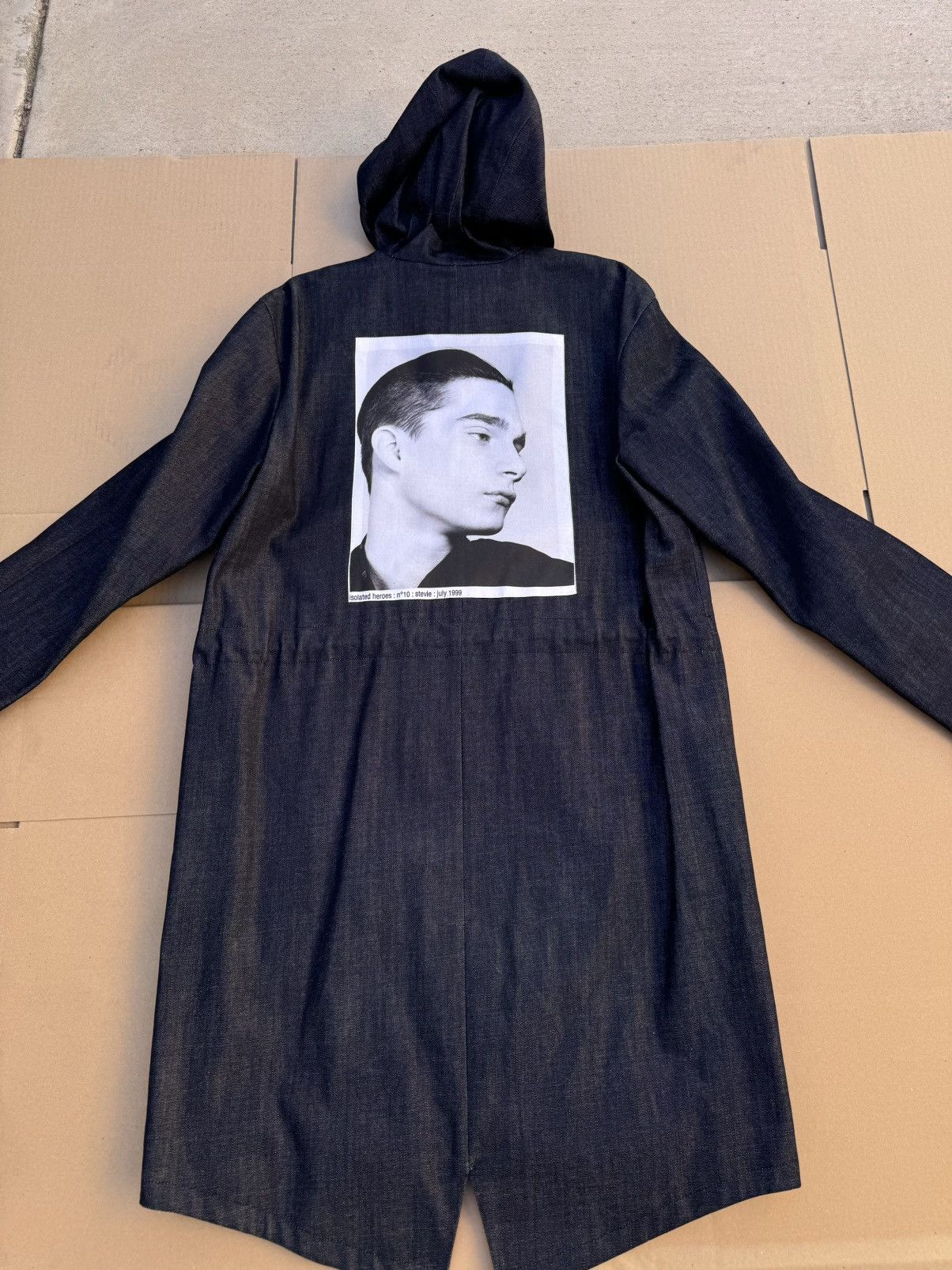 image of Raf Simons Isolated Heroes Parka in Blue Denim, Men's (Size Small)