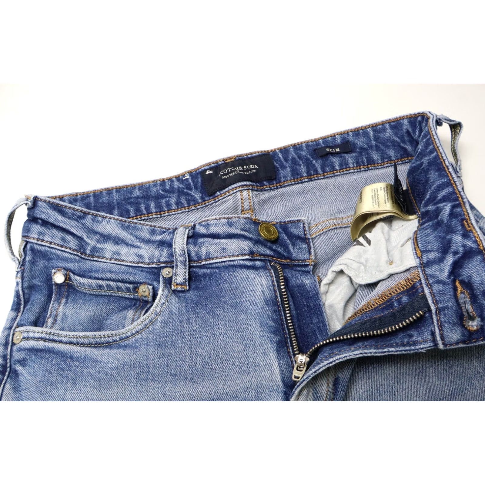 Scotch & Soda SCOTCH & SODA Skim Jeans Men's W29/L34 Slim Skinny Stretch Fade Whiskers Blue Jeans Size US 29 - 4 Thumbnail