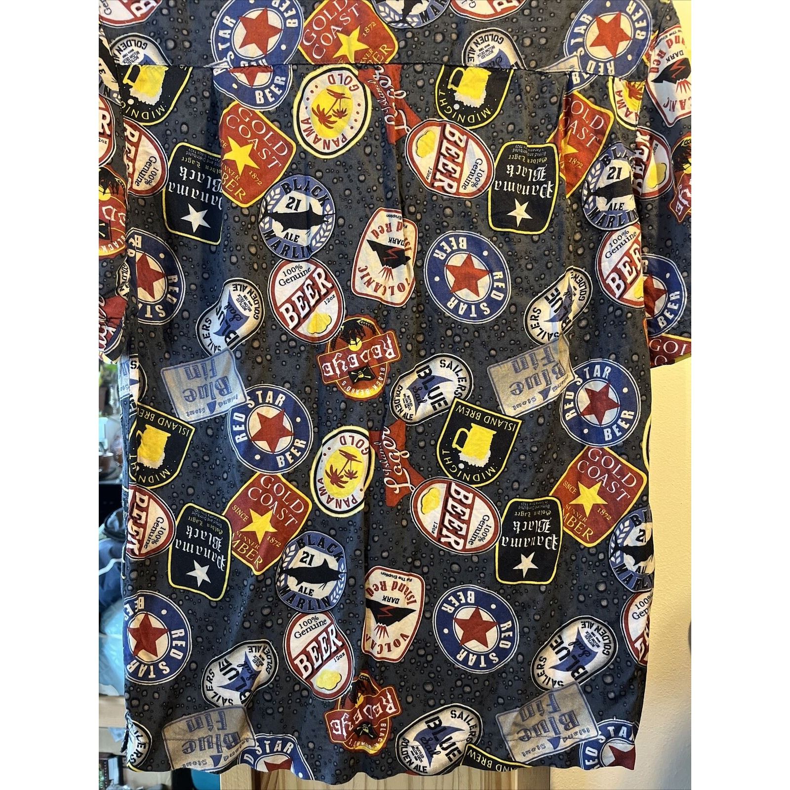 George George Men's Small 34-36 Gray Beer Print SS Rayon Shirt Size US S / EU 44-46 / 1 - 11 Thumbnail