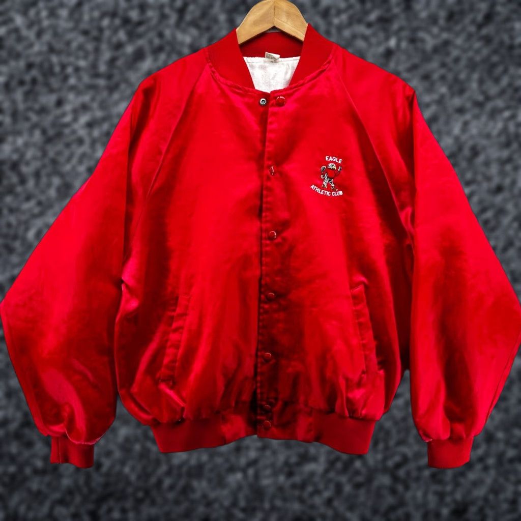 Vintage VINTAGE Eagle Athletic Club Nylon Bomber Jacket Mens XL Red Satin 90s Baseball Gym Racing Snap Closure Mid-Length Jacket Size US XL / EU 56 / 4 - 1 Thumbnail