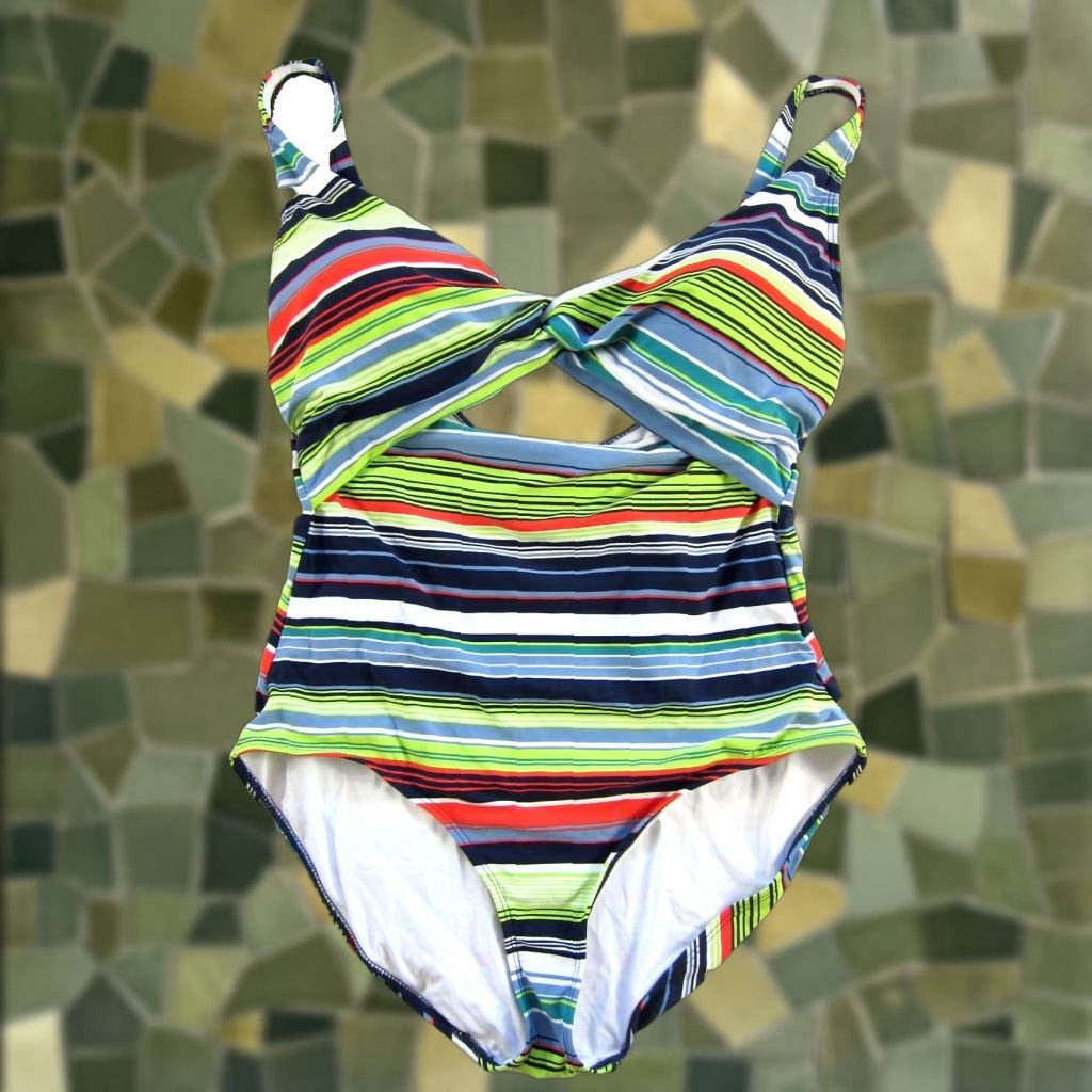 Vintage **Anne Cole Striped Open Twist Women's 16 One-Piece Swimsuit** User: **Anne Cole Striped Open Twist Women’s 16 One-Piece Swimsuit** Size ONE SIZE - 1 Thumbnail