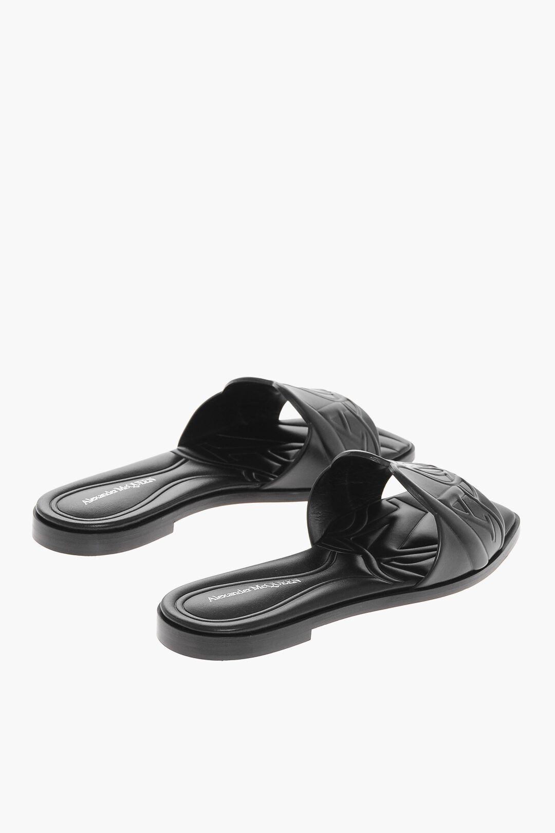 og1mm0725 Embossed Leather Sliders in Black