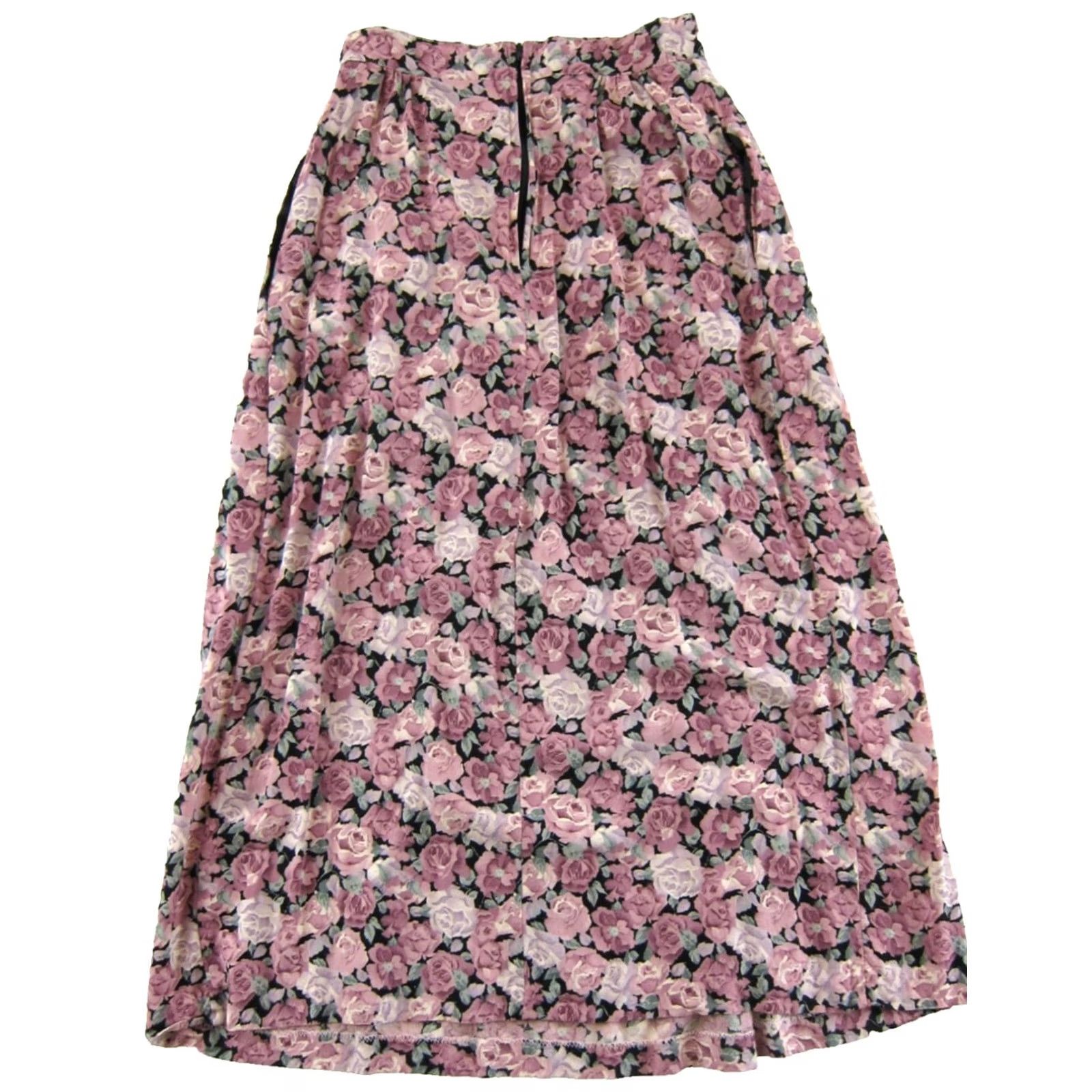 Vintage VINTAGE IN GROUP LTD Pink Floral Maxi Skirt XS Pockets Pleated Rose Bohemian Spring Summer Women Slim fit RIY Size 26" / US 2 / IT 38 - 2 Thumbnail