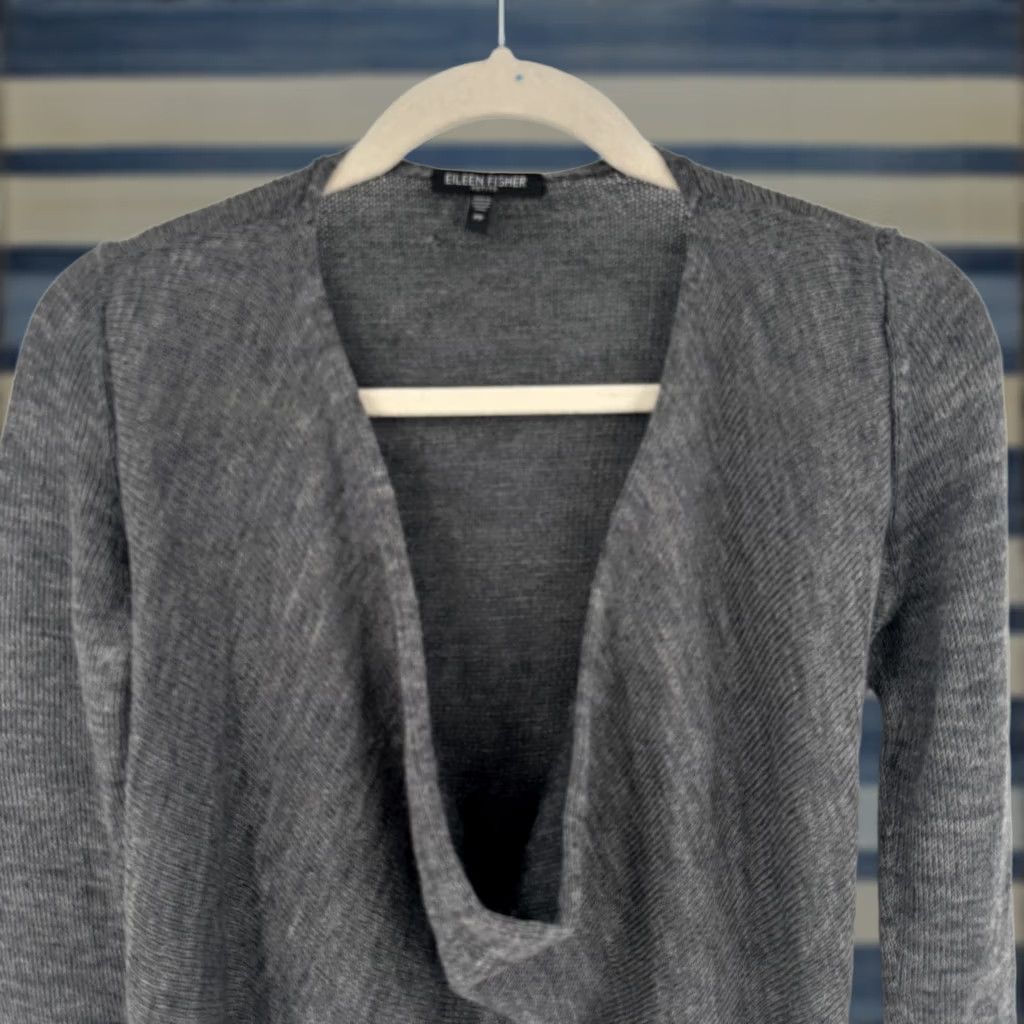 Eileen Fisher VINTAGE Eileen Fisher Sweater Womens Petite Extra Small Gray Open Front Lightweight Knit Size XXS / US 00 / IT 34 - 1 Thumbnail