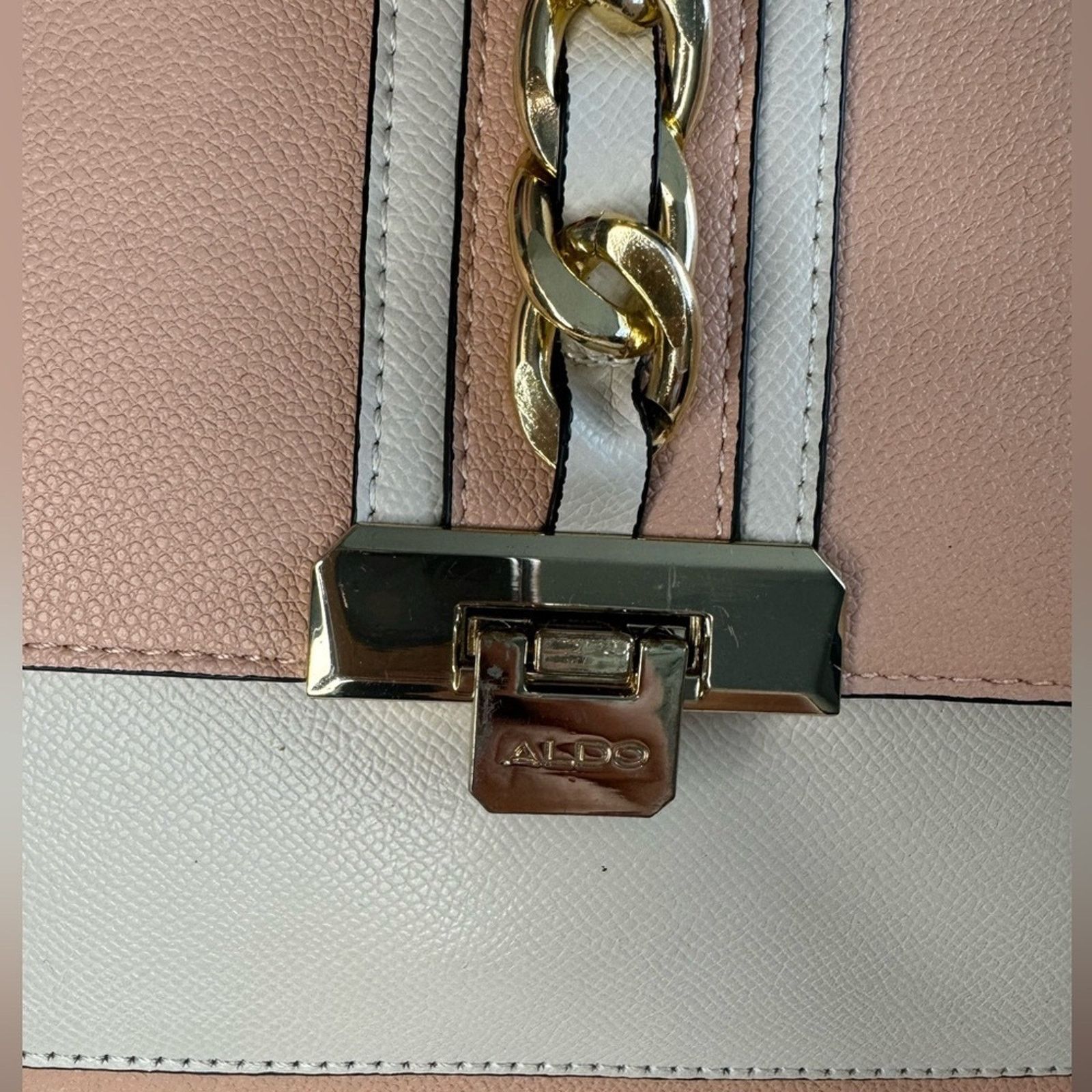 Aldo Aldo Pink & Cream Top Handle Satchel Faux Leather Bag Size ONE SIZE - 10 Thumbnail