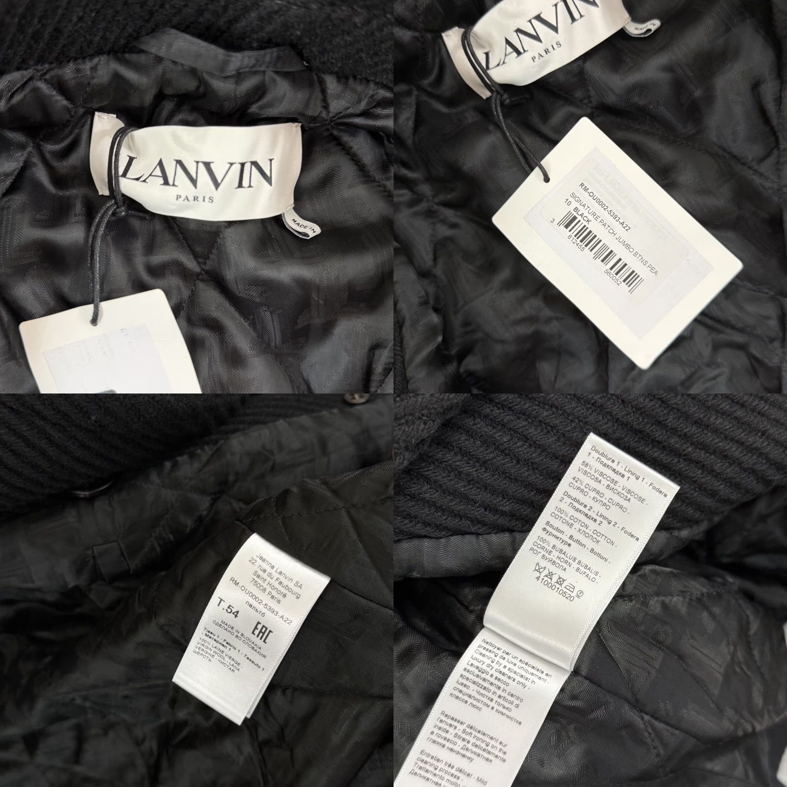 Lanvin VINTAGE Lanvin Signature Patch Jumbo Pea Coat Mens 54 Black Snap Wool Designer Paris NWT Size US L / EU 52-54 / 3 - 8 Thumbnail