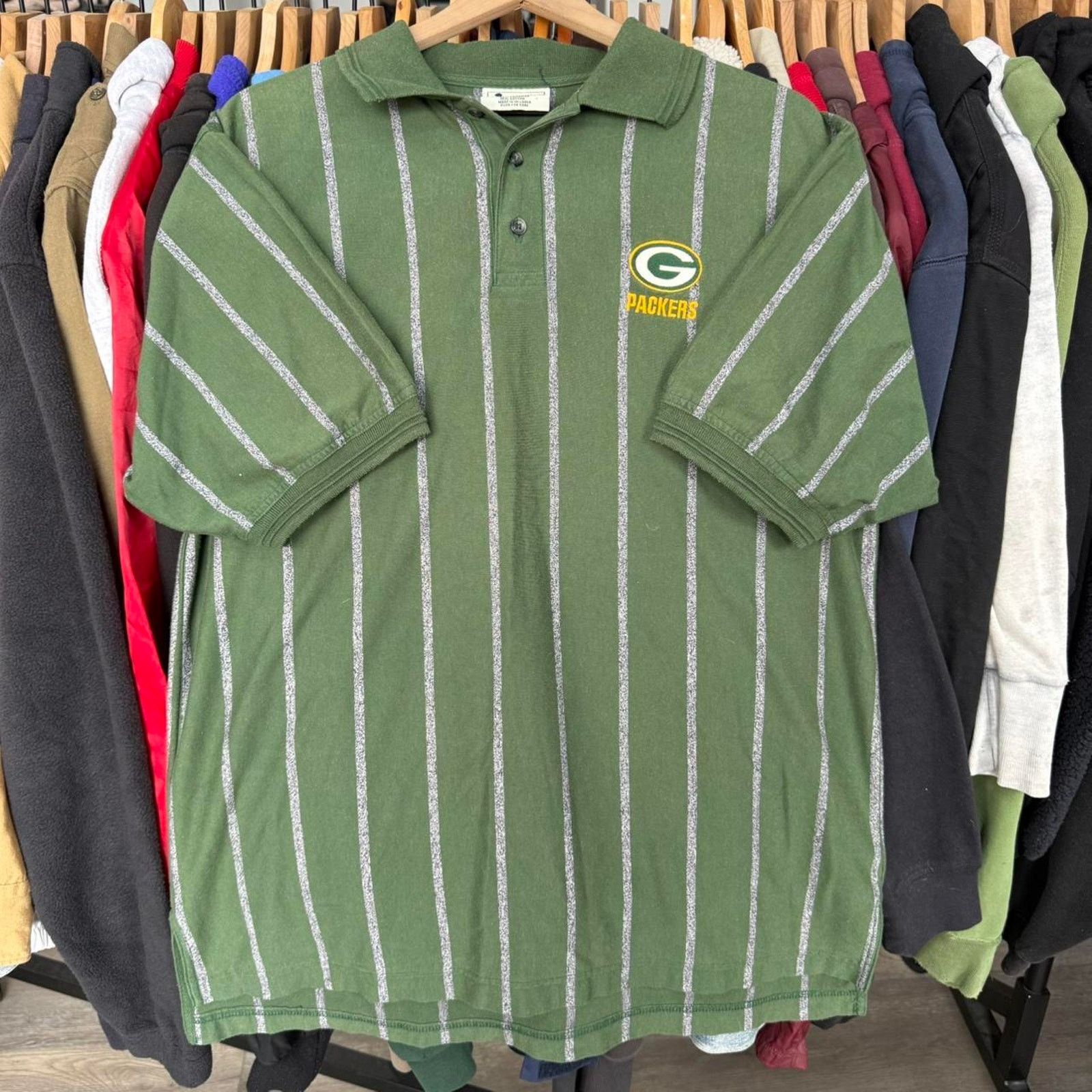 Lee Vintage 90s Green Bay Packers Striped Polo Shirt On Lee Tag Size US L / EU 52-54 / 3 - 1 Thumbnail