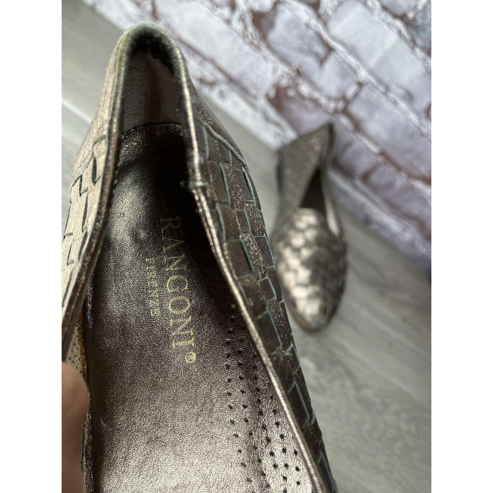 Santoni Rangoni Firenze Pewter Silver Leather Woven Weaves Flats Wom Size US 8.5 / IT 38.5 - 10 Thumbnail