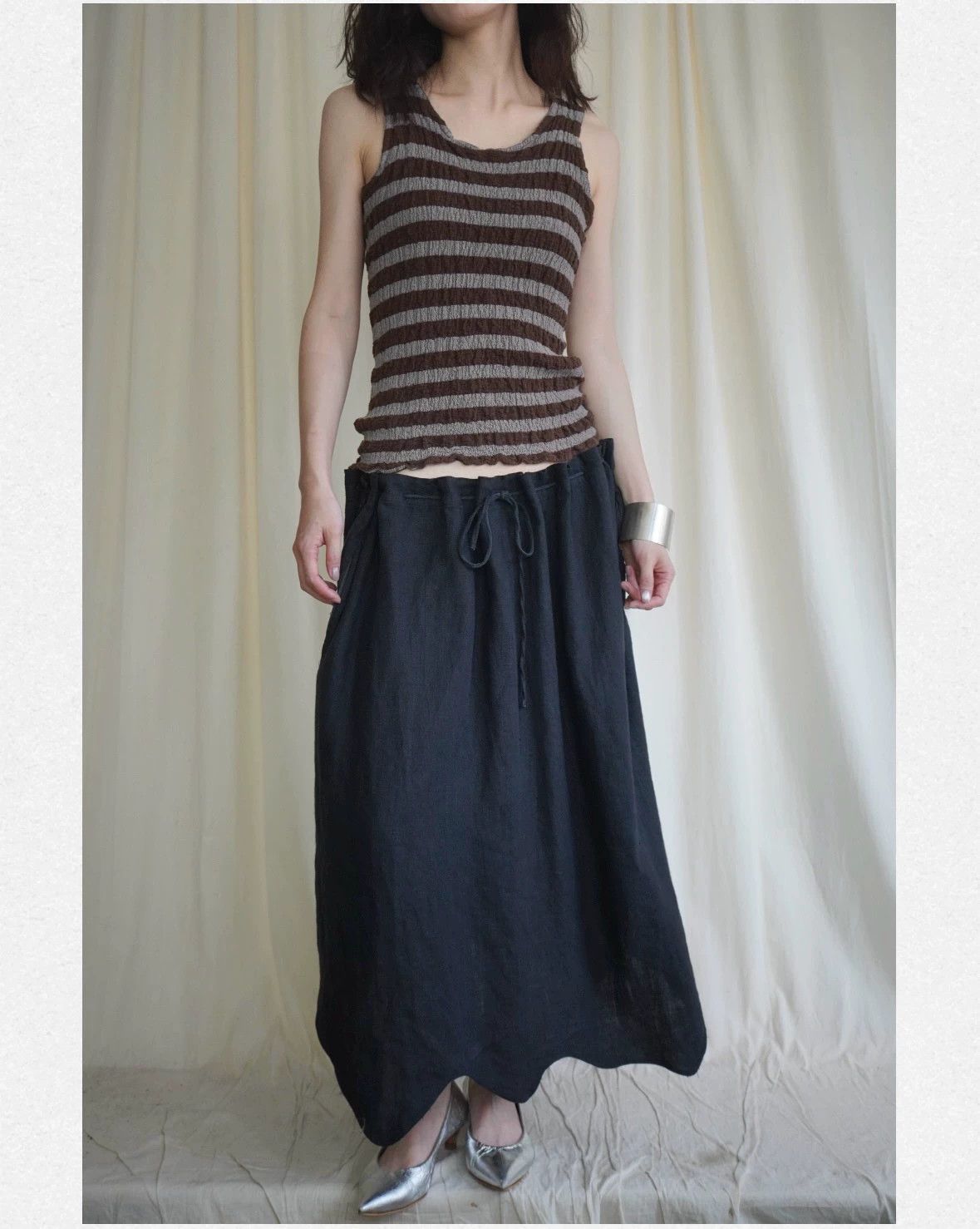 Issey Miyake Issey Miyake me 2000s Pleated Gray-Brown Striped Vest Size ONE SIZE - 1 Thumbnail