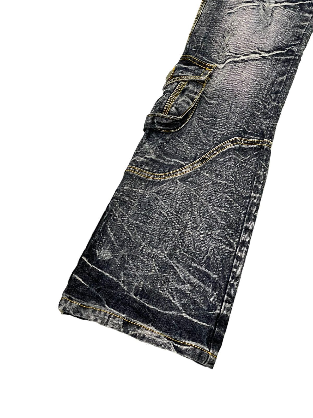 Japanese Brand Flare Jeans Cargo Low Box Crazy Faded Distress Boot Cut 6🟦2 Size US 29 - 5 Thumbnail