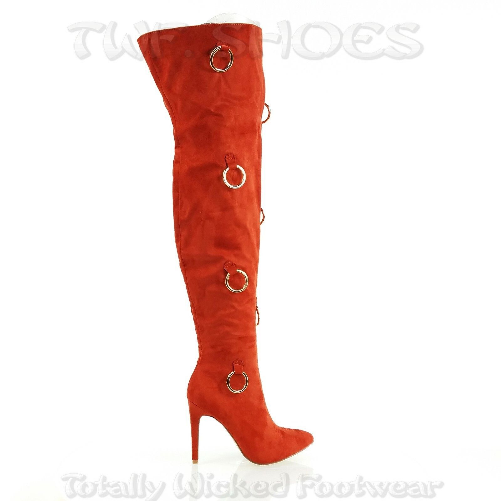 Other CR Gigi 68 Rust Red OTK Thigh Boot 4.5" High Heel Gold Bull Size US 6.5 / IT 36.5 - 5 Thumbnail