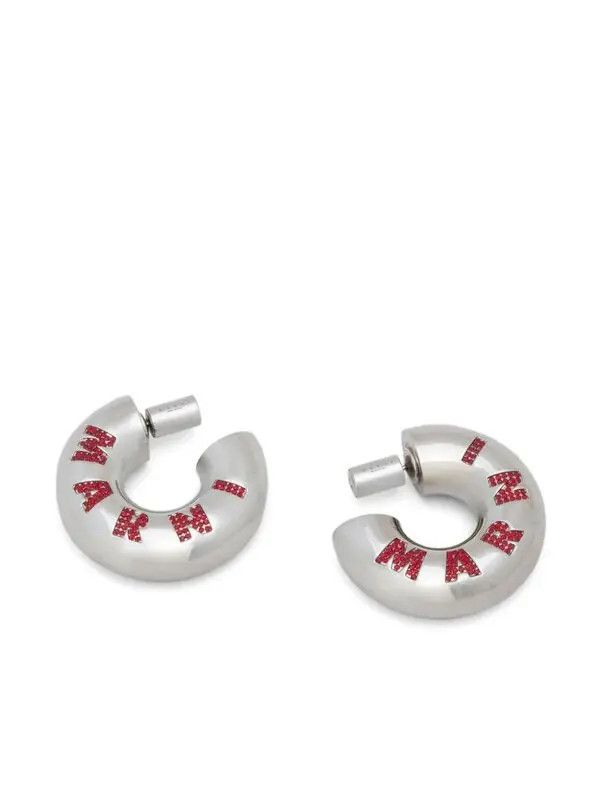 Marni o1w1db11125 Size:OS/Logo-Embellished Hoop Earrings in Silver Size ONE SIZE - 1 Thumbnail