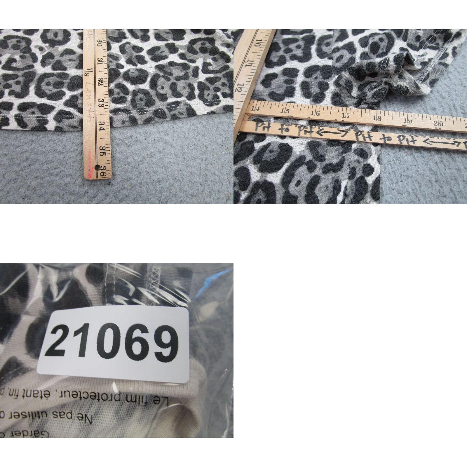 Vintage ATM Anthony Thomas Melillo Dress Women's Large Gray/Black Leopard Print Crew Neck Short Sleeve Knee Length Jersey Cotton T-Shirt Dress 90s Inspired? Size L / US 10 / IT 46 - 8 Thumbnail