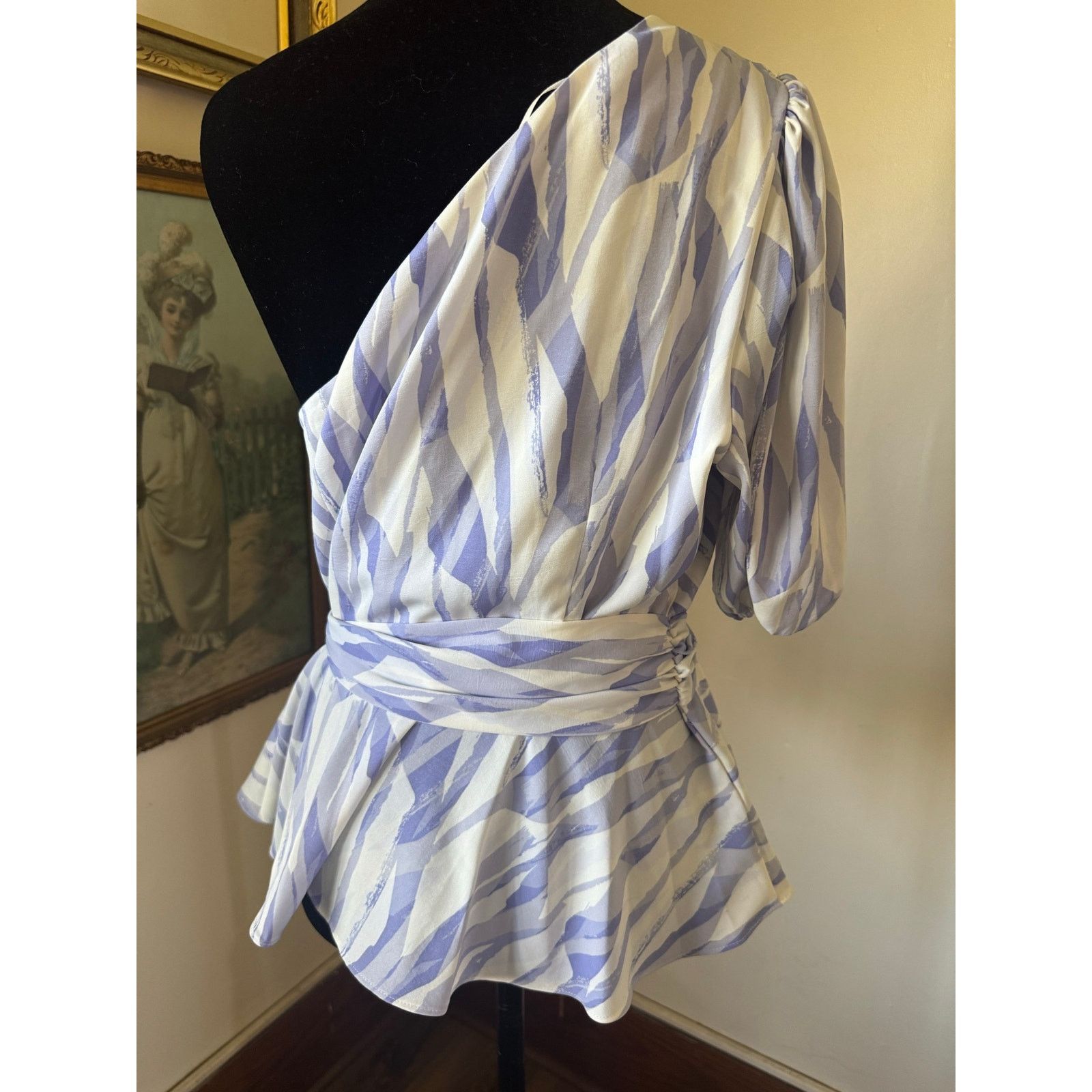 Nine West Nine West One Shoulder Blouse Lavender Zebra Print Peplum L Size L / US 10 / IT 46 - 2 Thumbnail