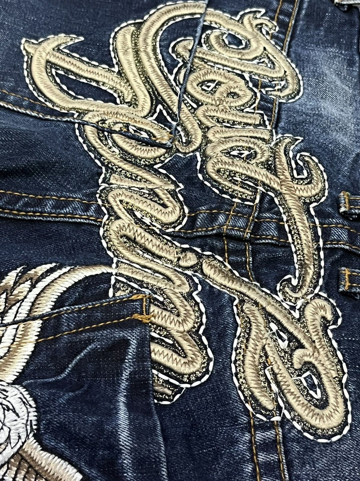 Red Clouds Collective Vintage CLOUD DENIM BigBold Embroidery Skull Jeans Karakuri Size US 32 / EU 48 - 3 Thumbnail