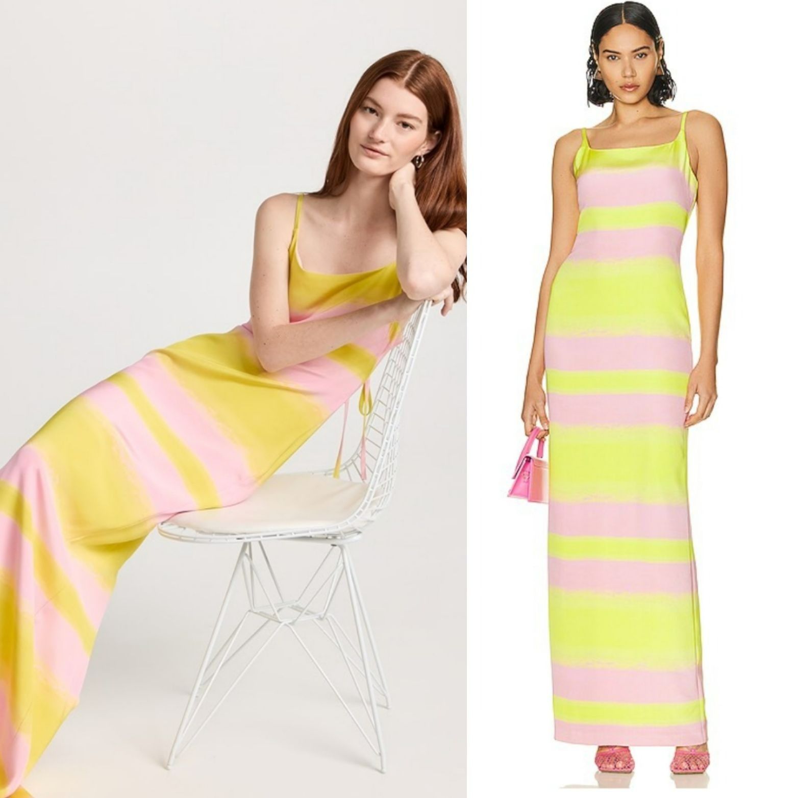 Brandon Maxwell NEW Brandon Maxwell Backless Maxi Slip Dress Pink Yellow Str Size XS / US 0-2 / IT 36-38 - 2 Thumbnail