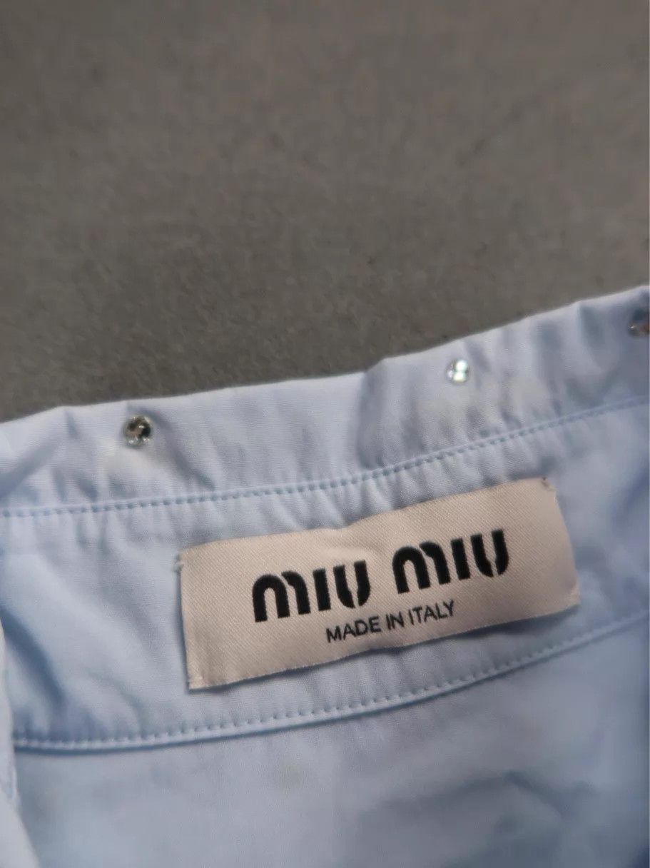 Miu Miu MIU MIU E Logo Diamond Collared Short LS Shirt Wmn's Blue 38 Size XS / US 0-2 / IT 36-38 - 4 Thumbnail