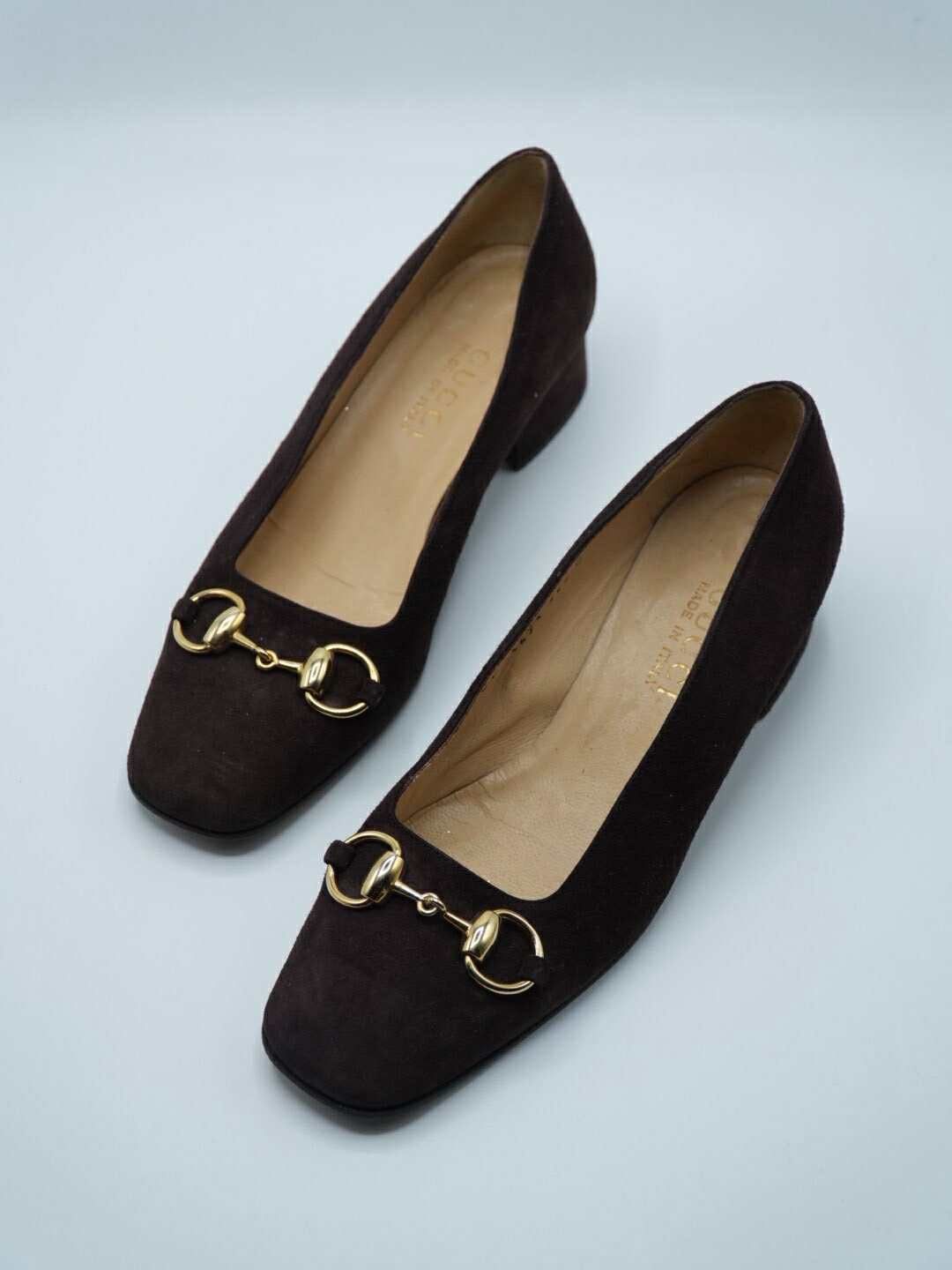 Gucci Gucci Brown Suede Horsebit Low-Heel Pumps Size US 6.5 / IT 36.5 - 3 Thumbnail
