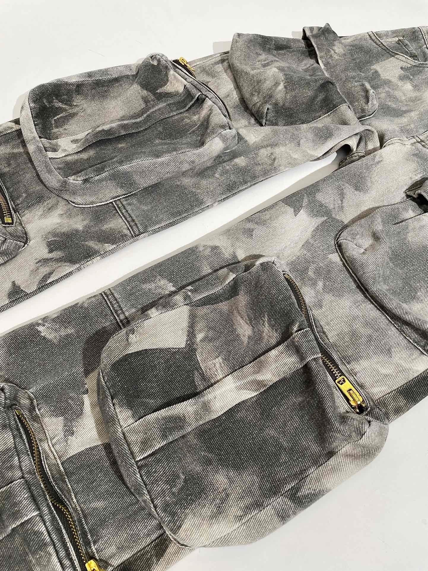 Japanese Brand Multi Pocket Camouflage Denim Cargo Pants Loose Size US 29 - 5 Thumbnail