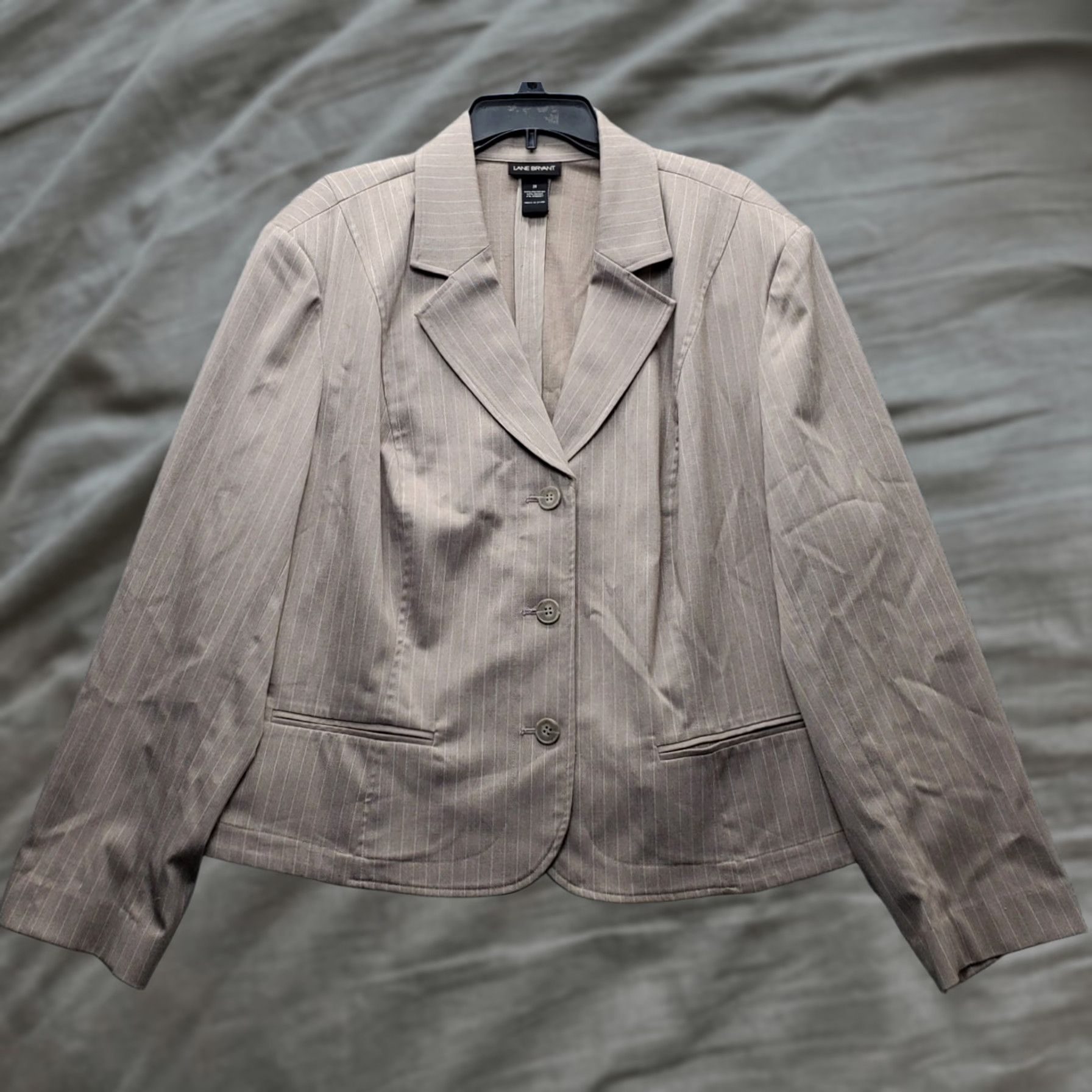 Vintage Lane Bryant Blazer Womens Size 28 Pinstripe Peak Lapel Single Breasted 3 Button Jacket Mens? Womens Size 4XL / US 24-26 - 1 Thumbnail