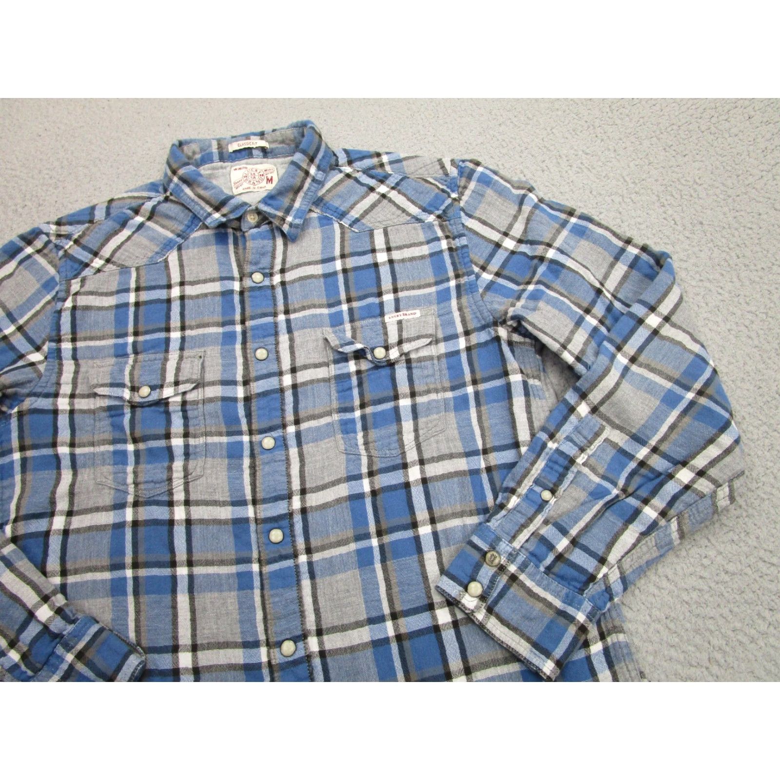 Lucky Brand Lucky Brand Shirt Mens Medium Blue Gray Plaid Classic Fit Snap Front Western Size US M / EU 48-50 / 2 - 2 Thumbnail