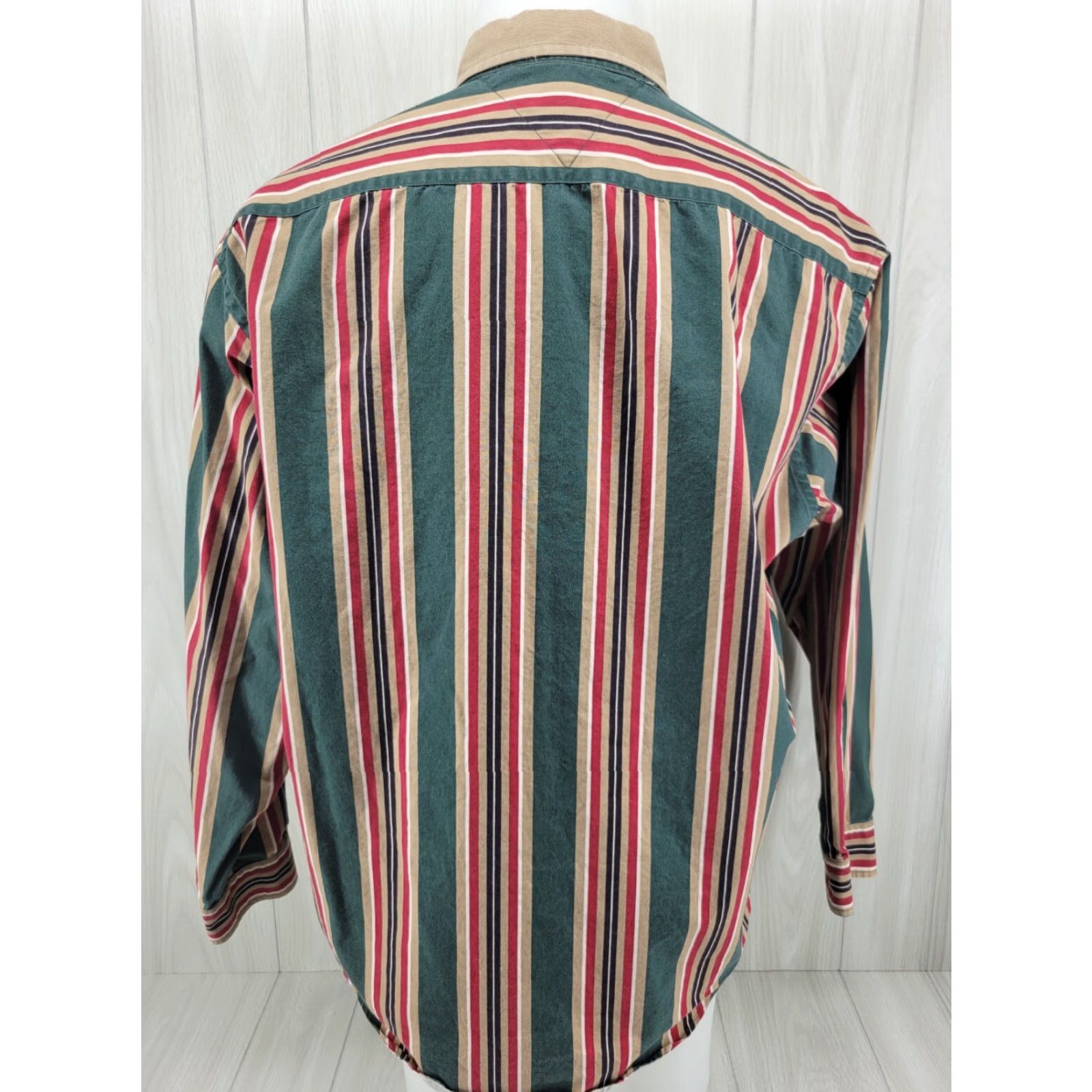 Tommy Hilfiger VINTAGE Tommy Hilfiger Mens Striped Button-Up Shirt XL 90s Crest Logo Cotton Green Shirt Button-Front Mens Regular Size US XL / EU 56 / 4 - 6 Thumbnail