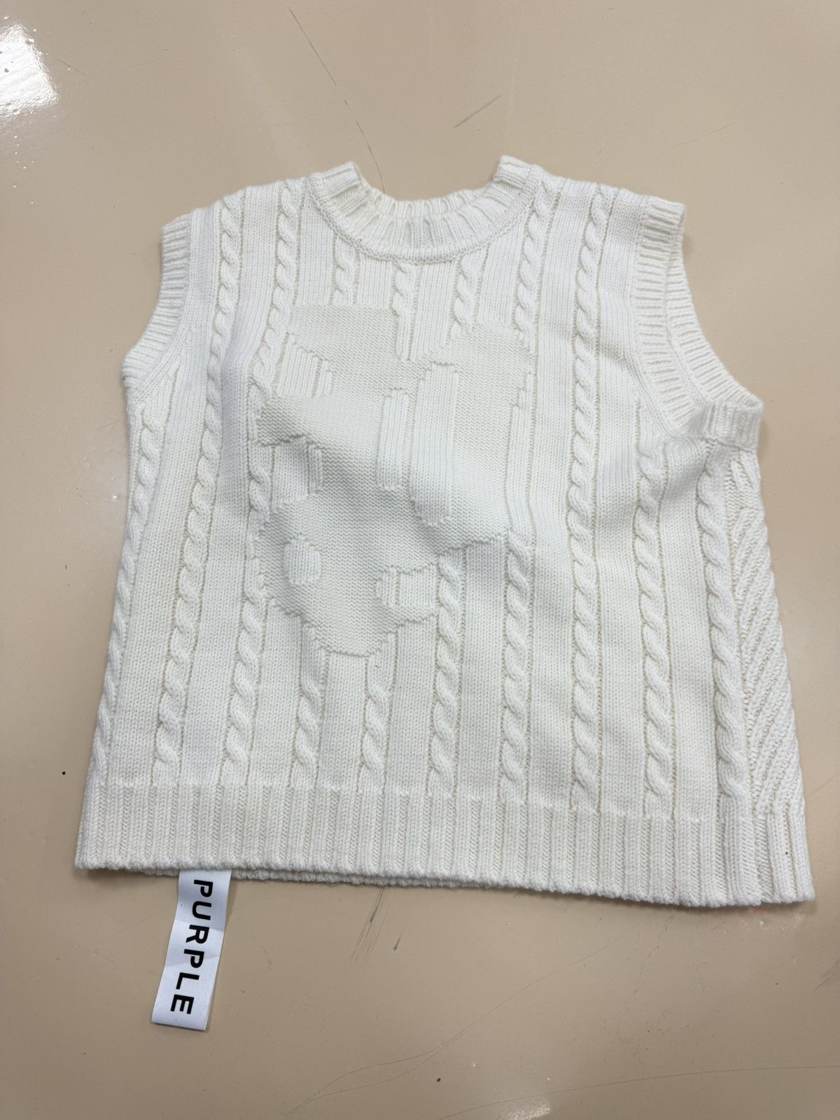 Purple Brand Purple Brand Cable Sweater Vest Whisper White Size US S / EU 44-46 / 1 - 1 Thumbnail