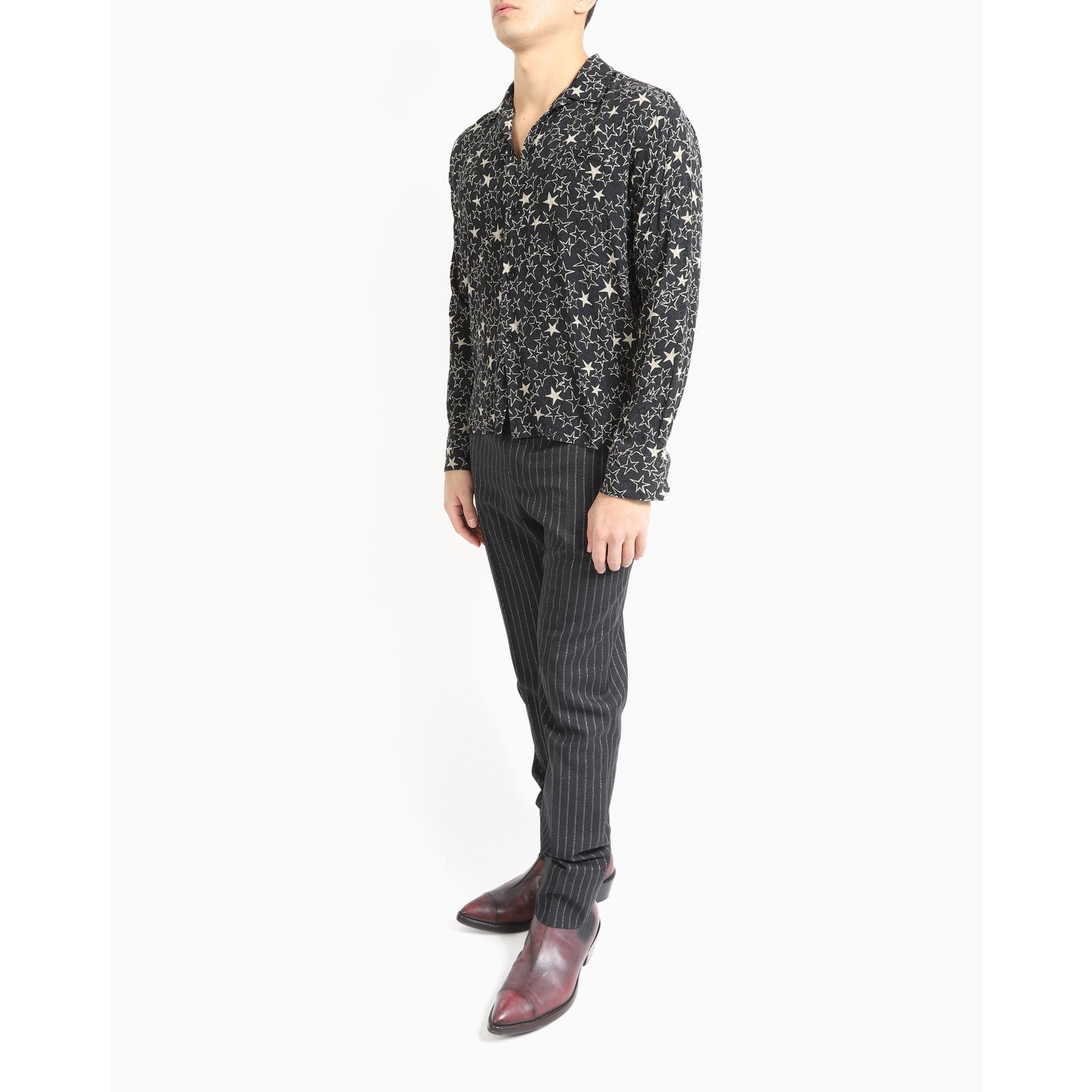 Saint Laurent Paris FW19 Star Print Shirt in Textured Silk Size US S / EU 44-46 / 1 - 3 Thumbnail