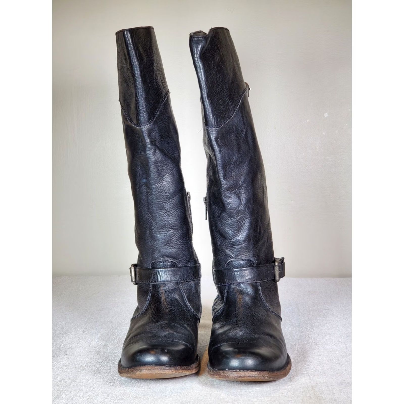 Frye FRYE Phillip Riding Tall Boots Black Leather 3476844 Women's US 9.5 B Knee High Buckle Zip Leather Lining Block Heel VGC Size US 10 / IT 40 - 6 Thumbnail