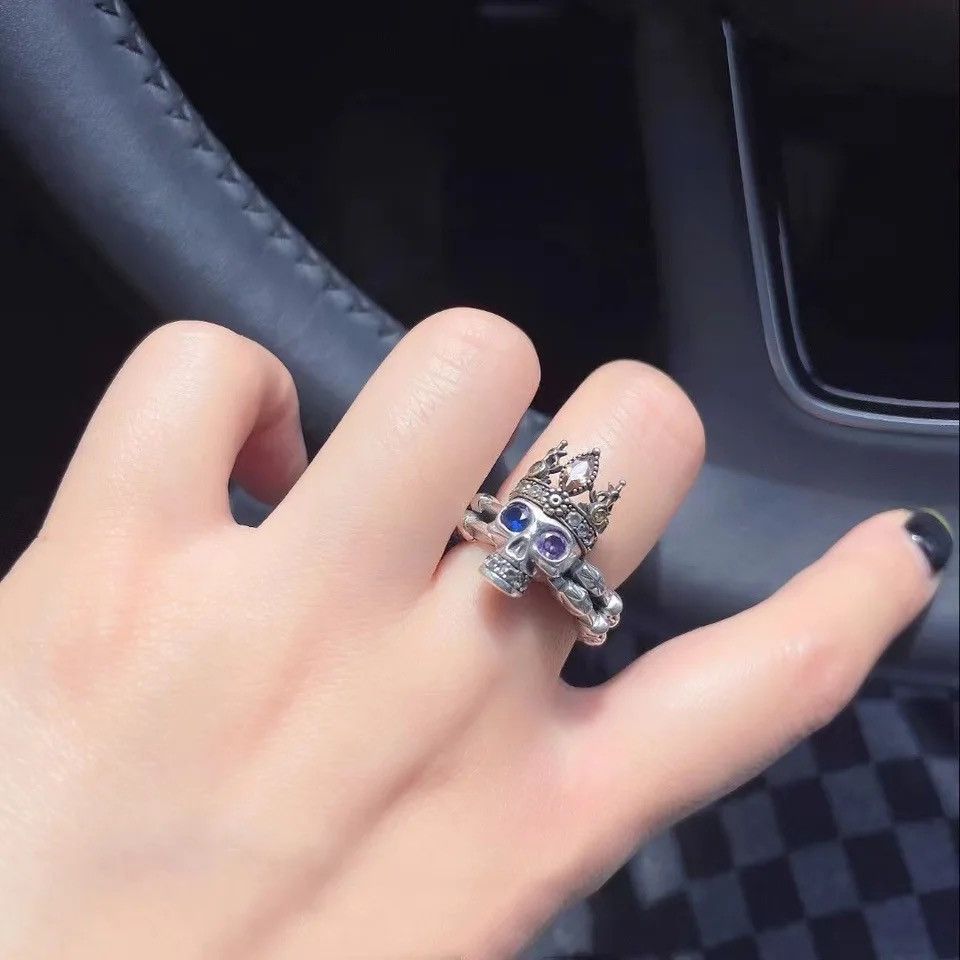 Jewelry × Vintage Vintage Gothic Blue Purple Zircon Crown Skull Ring Size ONE SIZE - 3 Thumbnail