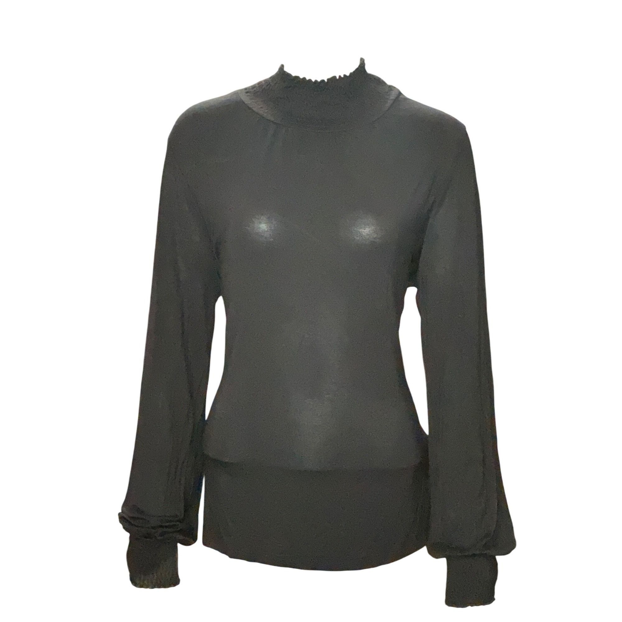 Other August Silk Size L Black Sheer Smocked Mock Neck Top Noircor Size L / US 10 / IT 46 - 2 Thumbnail