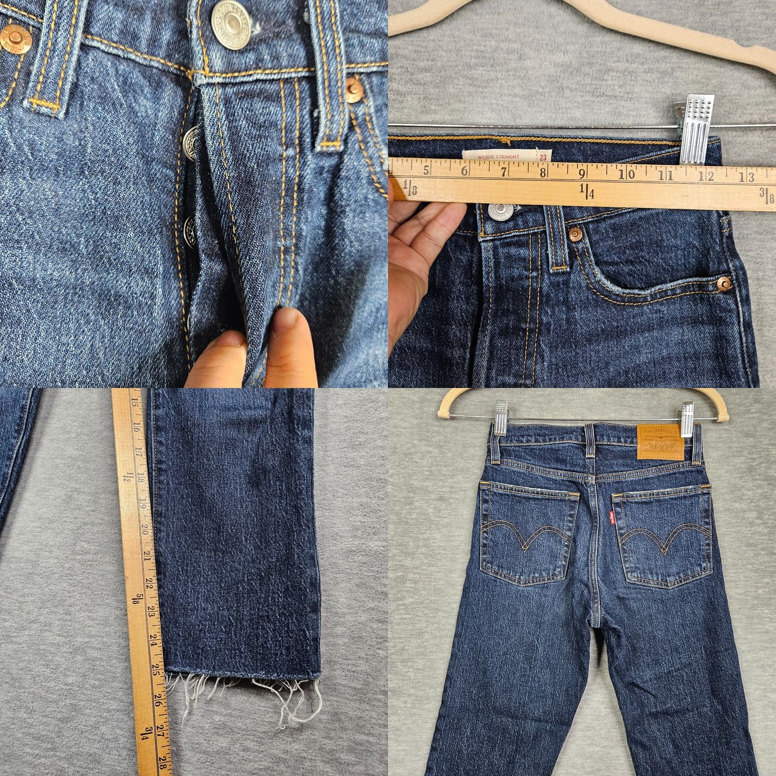 Levi's Levi's Women's Wedgie Straight Button Fly Big E Raw Hem Jeans W23 Denim Blue 5-Pocket Regular Fit Vintage Not Size 40" / US 18 - 8 Thumbnail