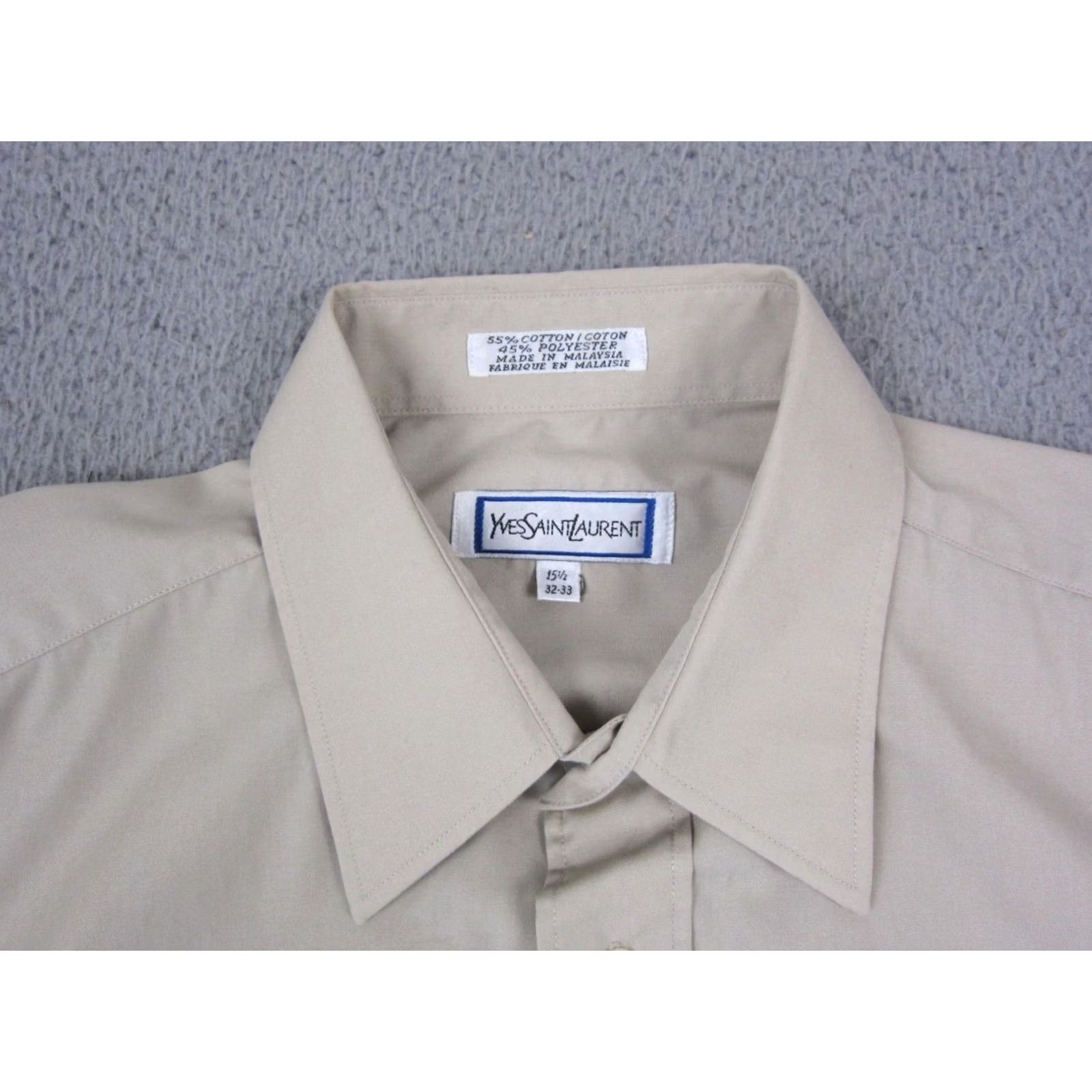 Yves Saint Laurent VINTAGE Saint Laurent YSL Shirt Mens 15.5 32-33 Beige Button-Up Dress Shirt Size 40R - 3 Thumbnail
