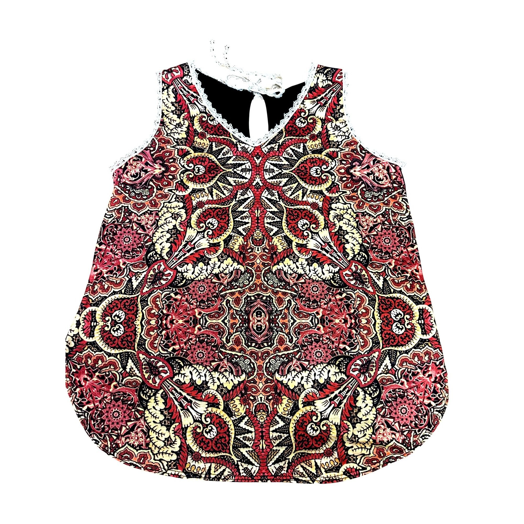 Other CCC Bohemian Paisley Print Sleeveless Blouse With Lace Trim Size M / US 6-8 / IT 42-44 - 5 Thumbnail