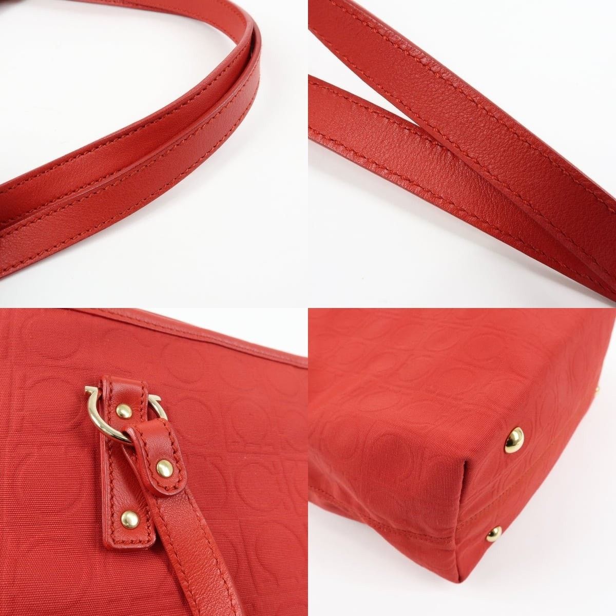 Salvatore Ferragamo Ferragamo Gancini Canvas Tote Red Size ONE SIZE - 4 Thumbnail
