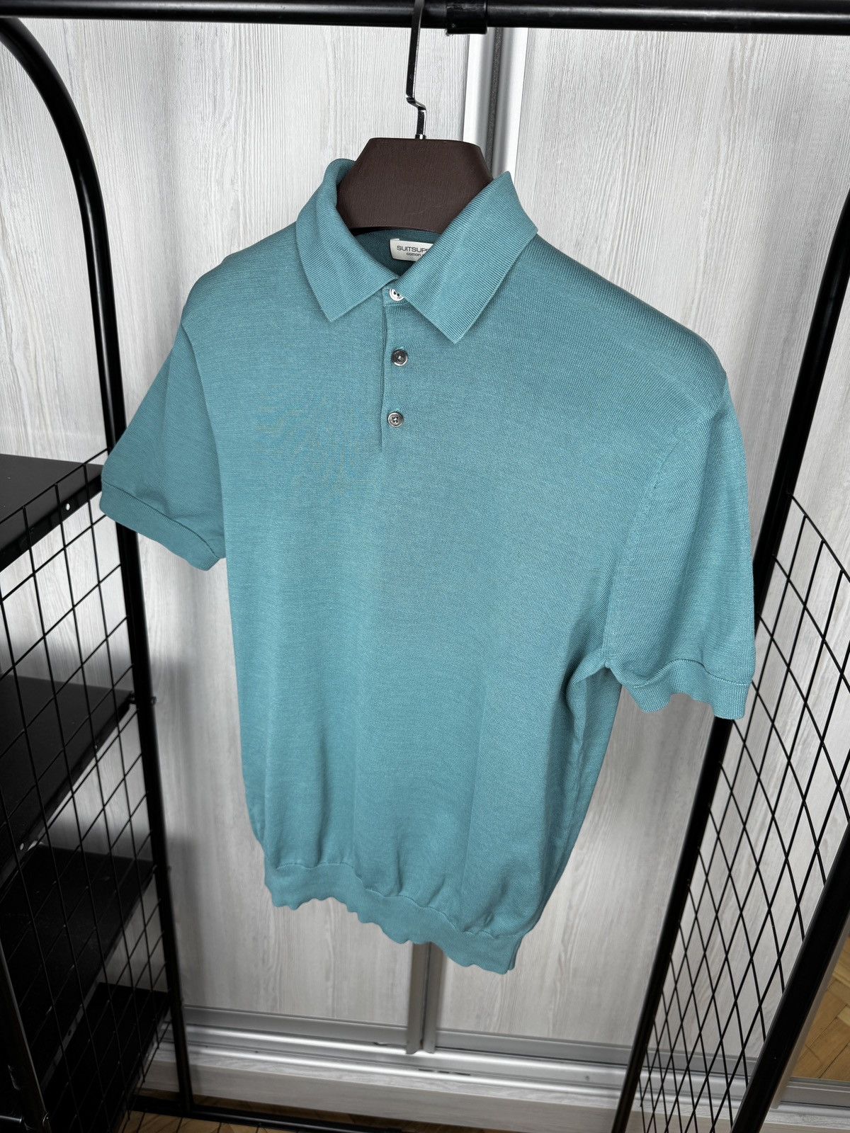 Suitsupply SUITSUPPLY Men Cotton Silk Green Polo Neck Pullover Stretchy Size US L / EU 52-54 / 3 - 6 Thumbnail