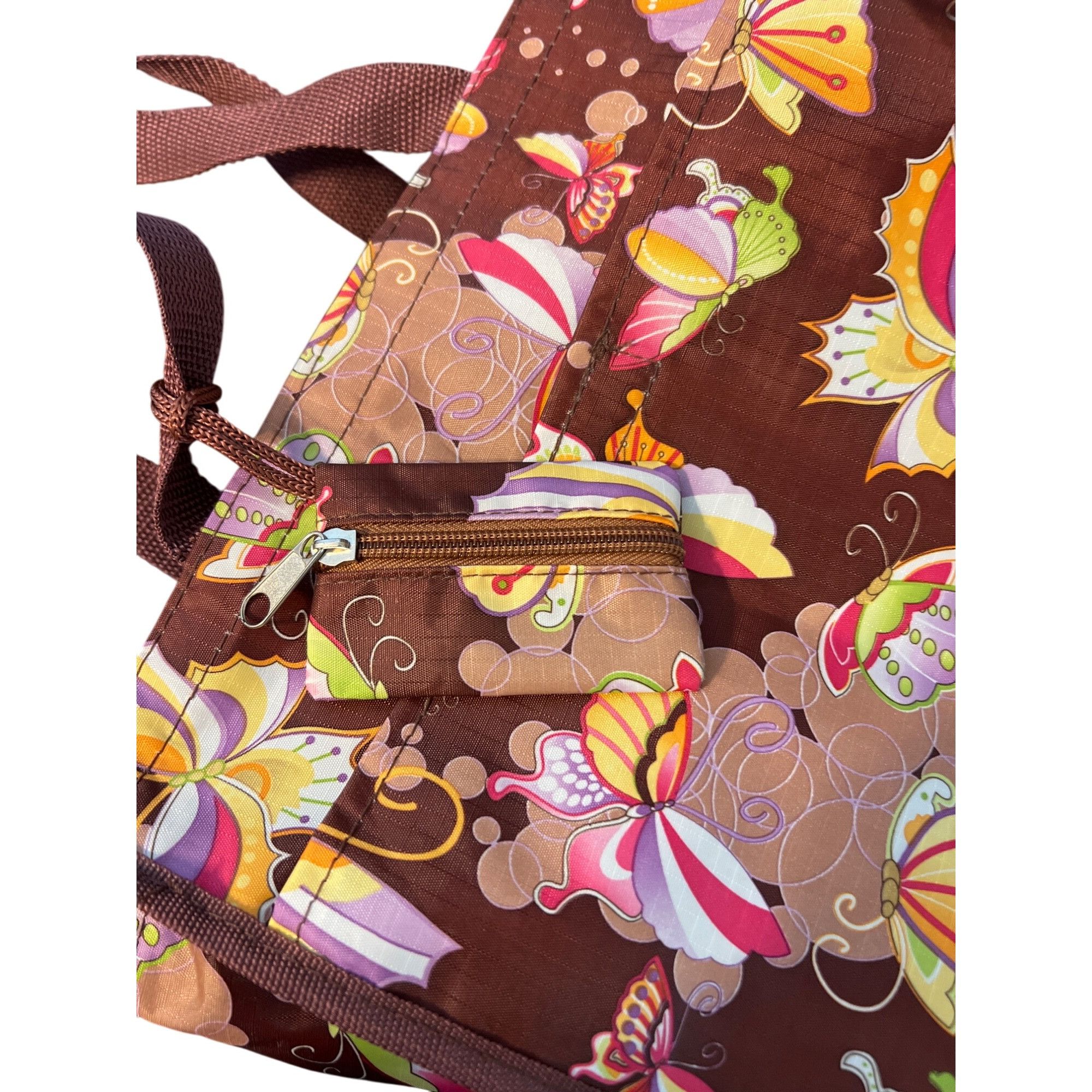 Other Butterfly Print Brown Tote Bag Zip Top Easy Wipe Clean Lunch Size ONE SIZE - 3 Thumbnail