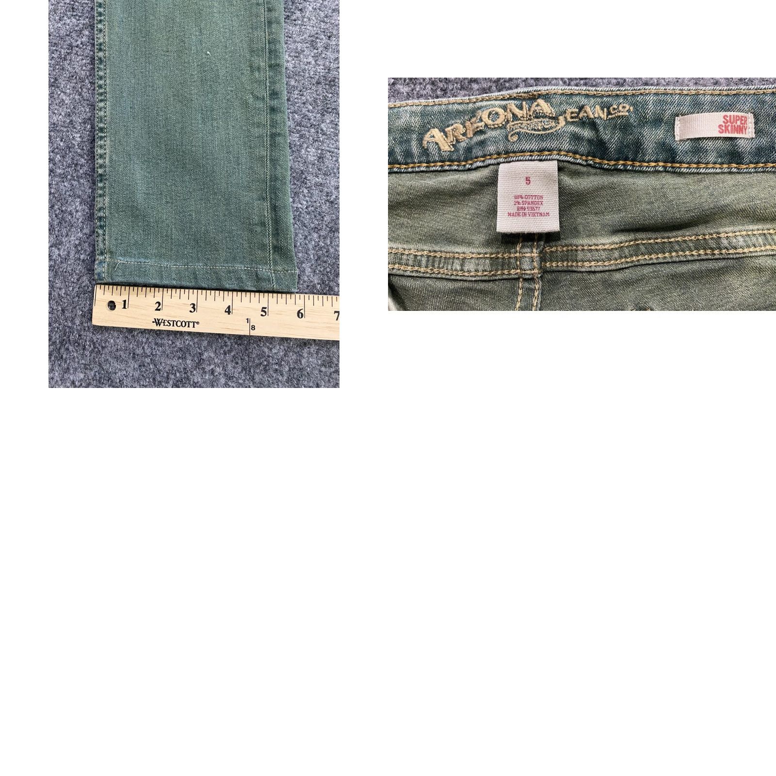 Vintage Arizona Jeans Jeans Skinny 28x28 Junior 5 Olive Green Low Rise Stretch 5-Pocket Womens Juniors Denim Cotton Spandex Size 28" / US 6 / IT 42 - 8 Thumbnail