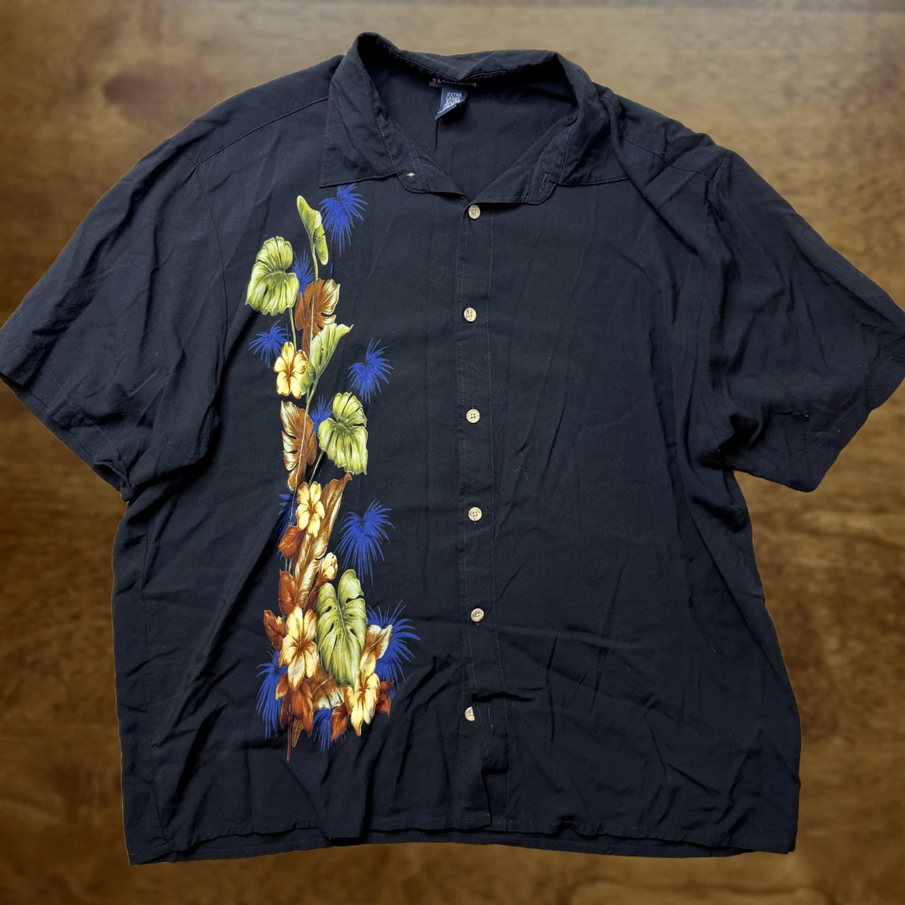 Vintage Knightsbridge Shirt Mens XL Black Hawaiian Floral Short Sleeve Button Up Rayon Size US XL / EU 56 / 4 - 1 Thumbnail