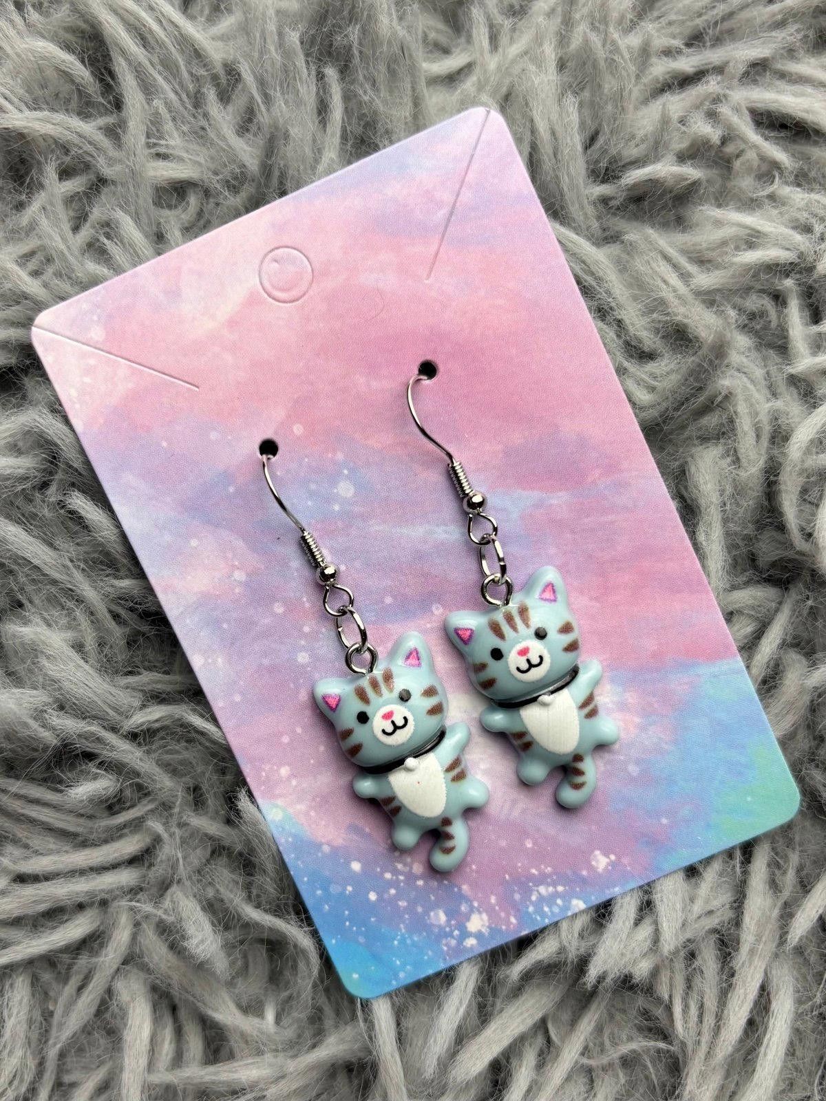 Handmade Blue cat earrings Size ONE SIZE - 1 Preview