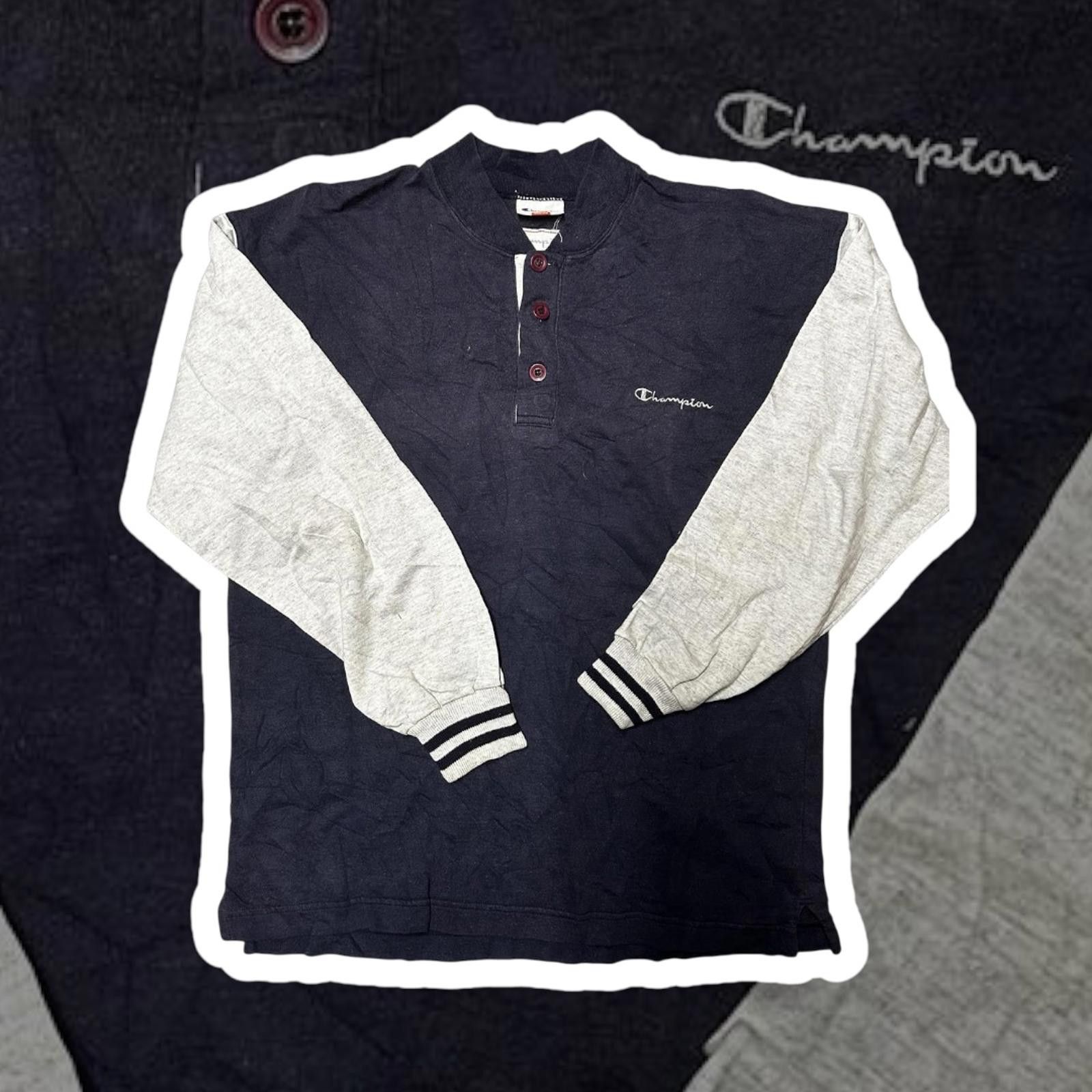 Champion Champion Long Sleeve Polo Shirt - Navy and Grey Size US M / EU 48-50 / 2 - 1 Thumbnail