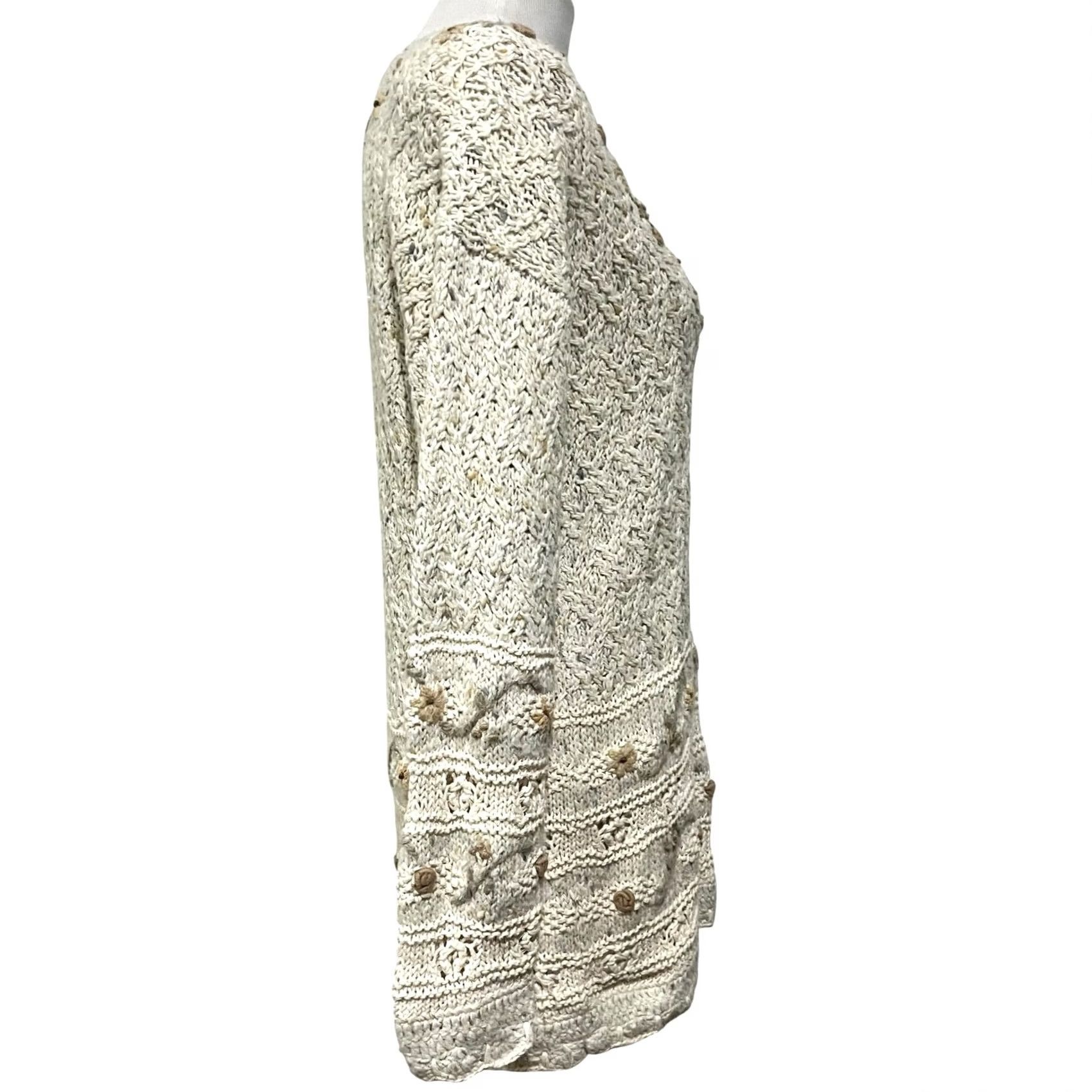 Express VINTAGE Express Sweater Shirt Womens Small Cream Floral Embroidered Sunflower Cottagecore 90s Knit Pullover Long Sleeve V-Neck Size S / US 4 / IT 40 - 7 Thumbnail