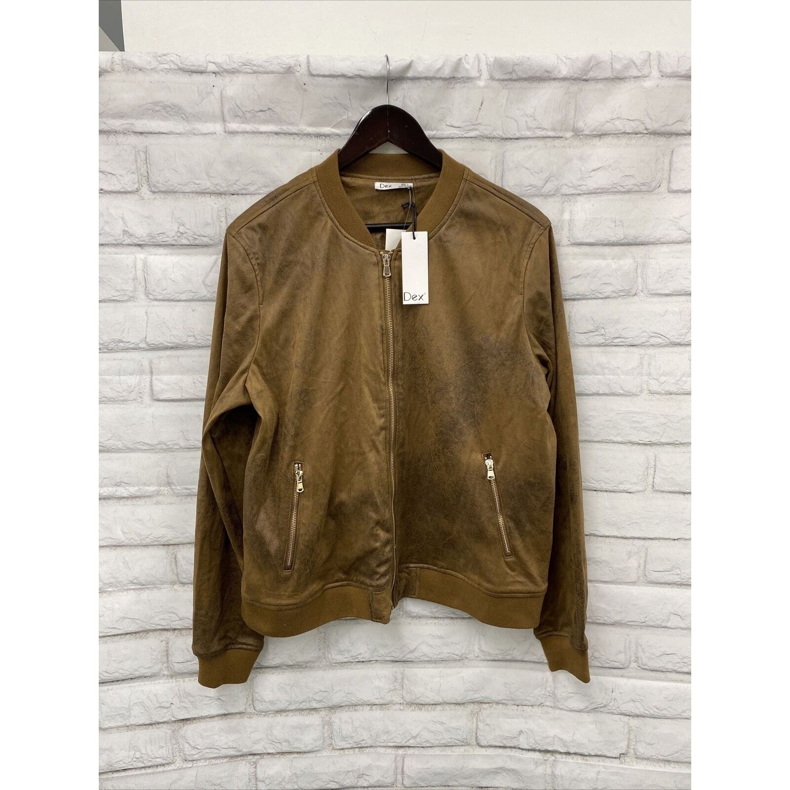 D.Exterior DEX Womens Jacket Large Tan Faux Suede Vegan Leather Bomber Size L / US 10 / IT 46 - 5 Thumbnail