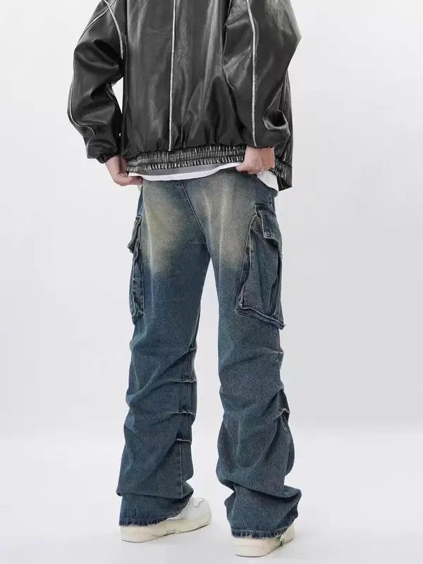 VIBE Retro washed distressed multi-pocket pleated work jeans Size US 32 / EU 48 - 7 Thumbnail